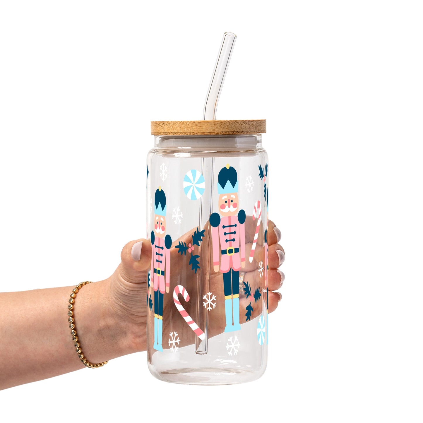 Nutcracker Christmas Glass Cup, Mug & Tumbler with Lid and Straw