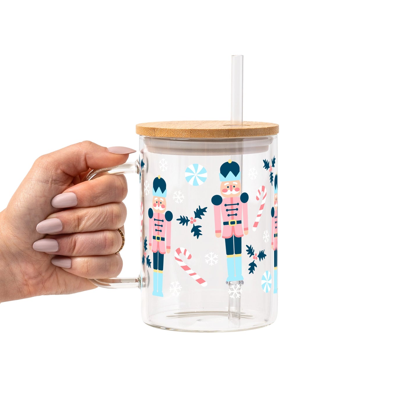 Nutcracker Christmas Glass Cup, Mug & Tumbler with Lid and Straw