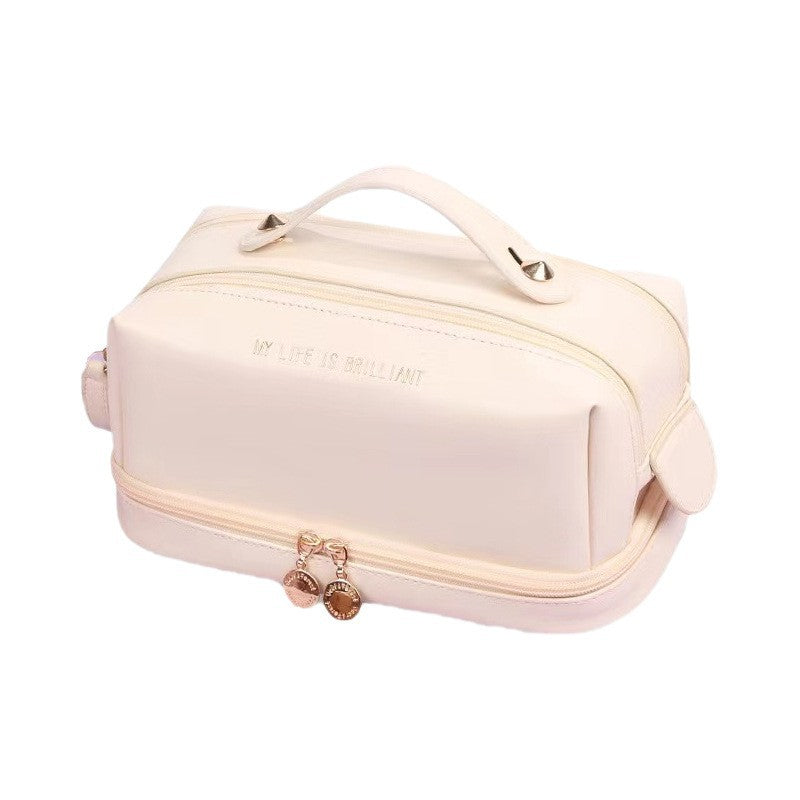 Double layer double zipper makeup bag for women,Large capacity women's cosmetic bag, PU leather toilet bag, cosmetic storage bag, makeup bag organizer,