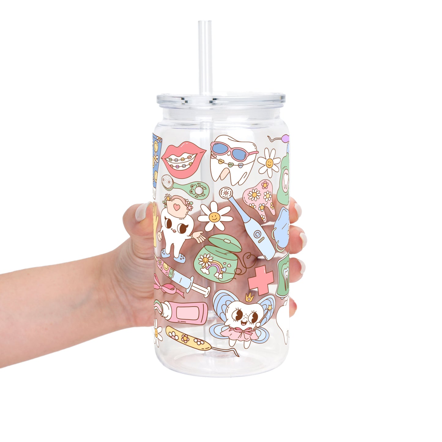 Groovy Dental Glass Cup, Mug & Tumbler with Lid and Straw