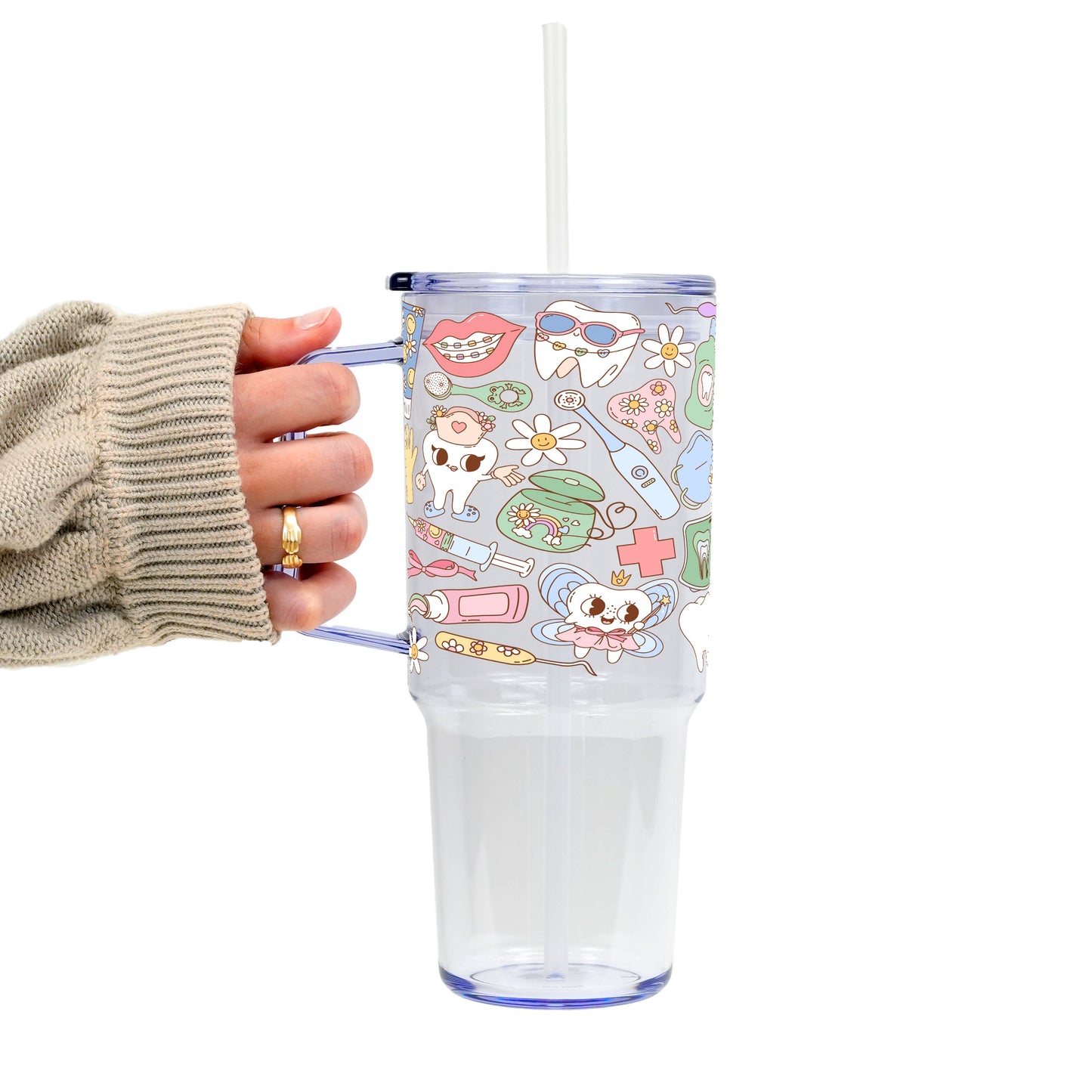 Groovy Dental Glass Cup, Mug & Tumbler with Lid and Straw