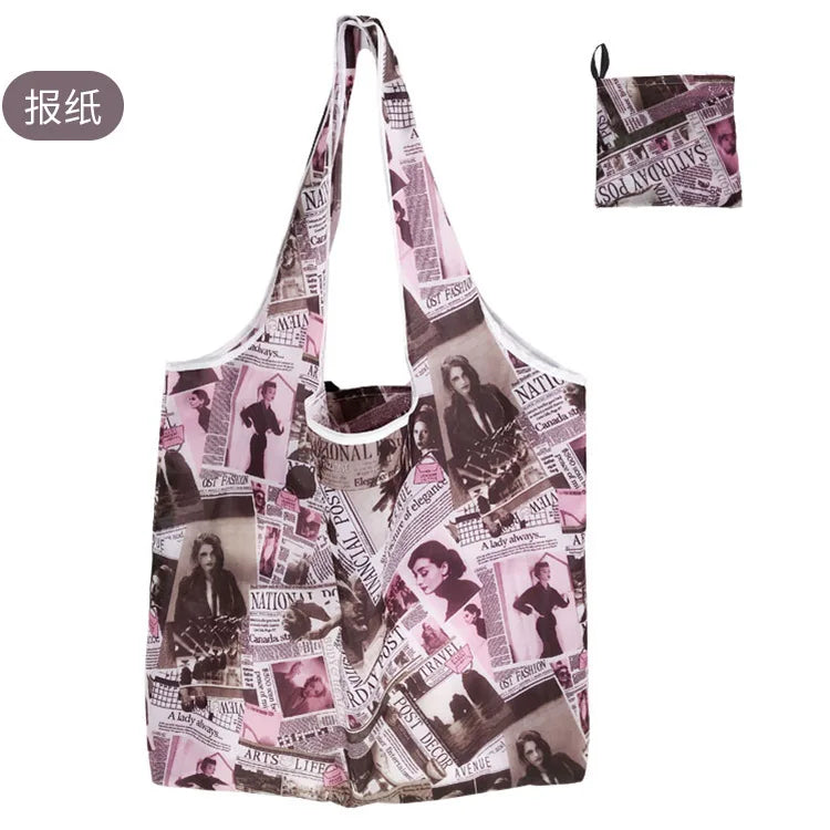 Large Foldable Reusable Shopping Tote Bag, Eco Grocery & Beach Shoulder Bag, Packable Polyester