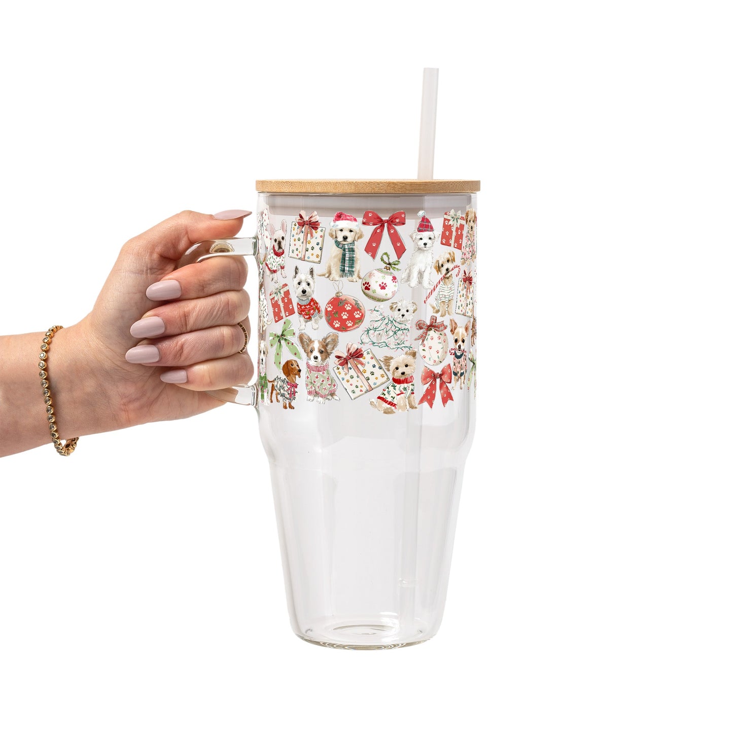 Holiday Pups Glass Cup, Mug & Tumbler with Lid and Straw