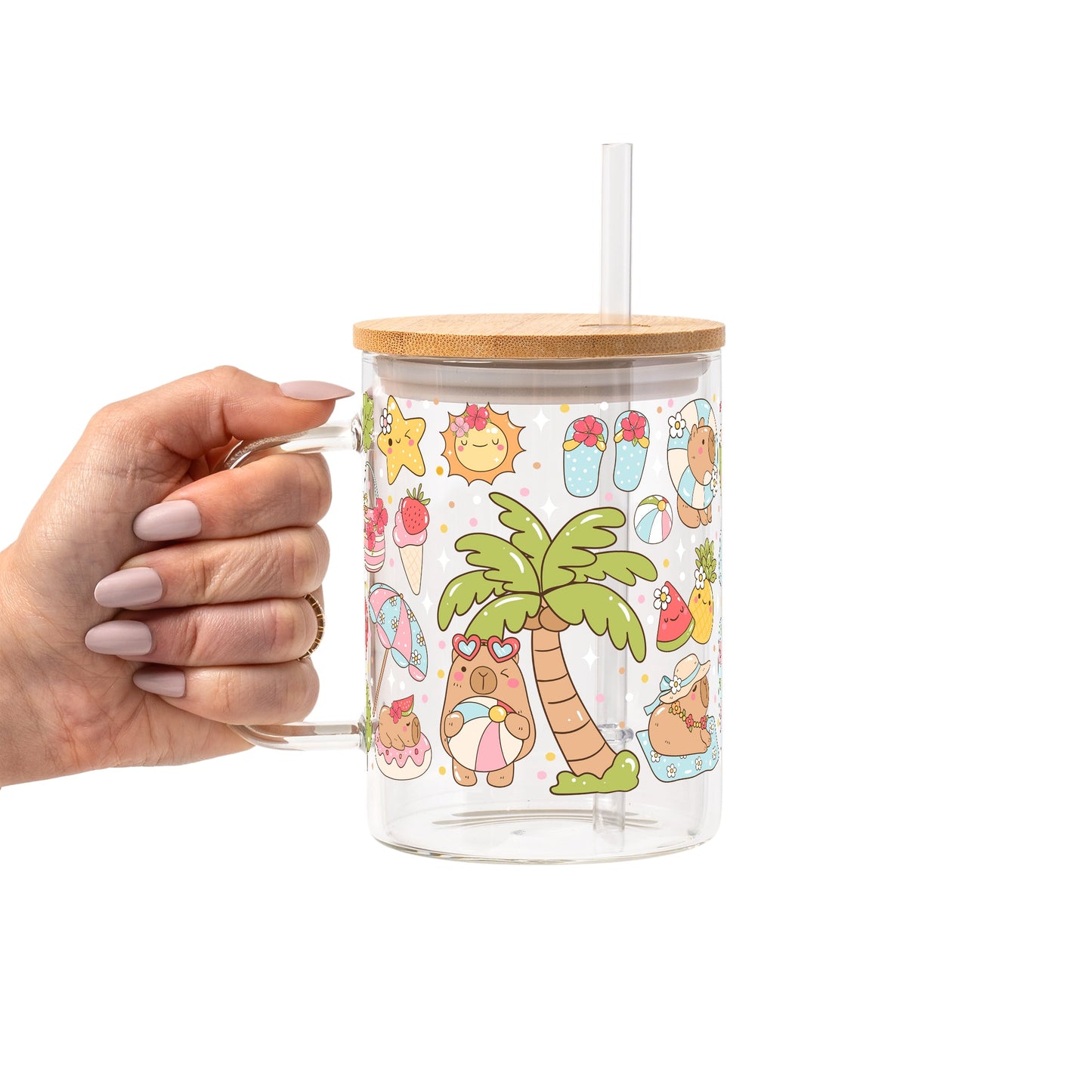 Capybara Beach Glass Cup, Mug & Tumbler with Lid and Straw