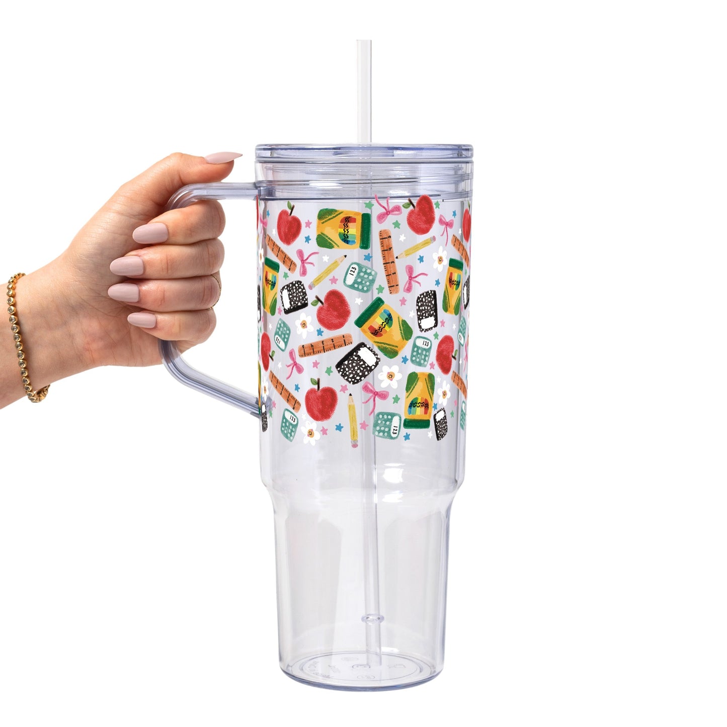 Teacher Essentials Pattern Glass Cup, Mug & Tumbler with Lid and Straw