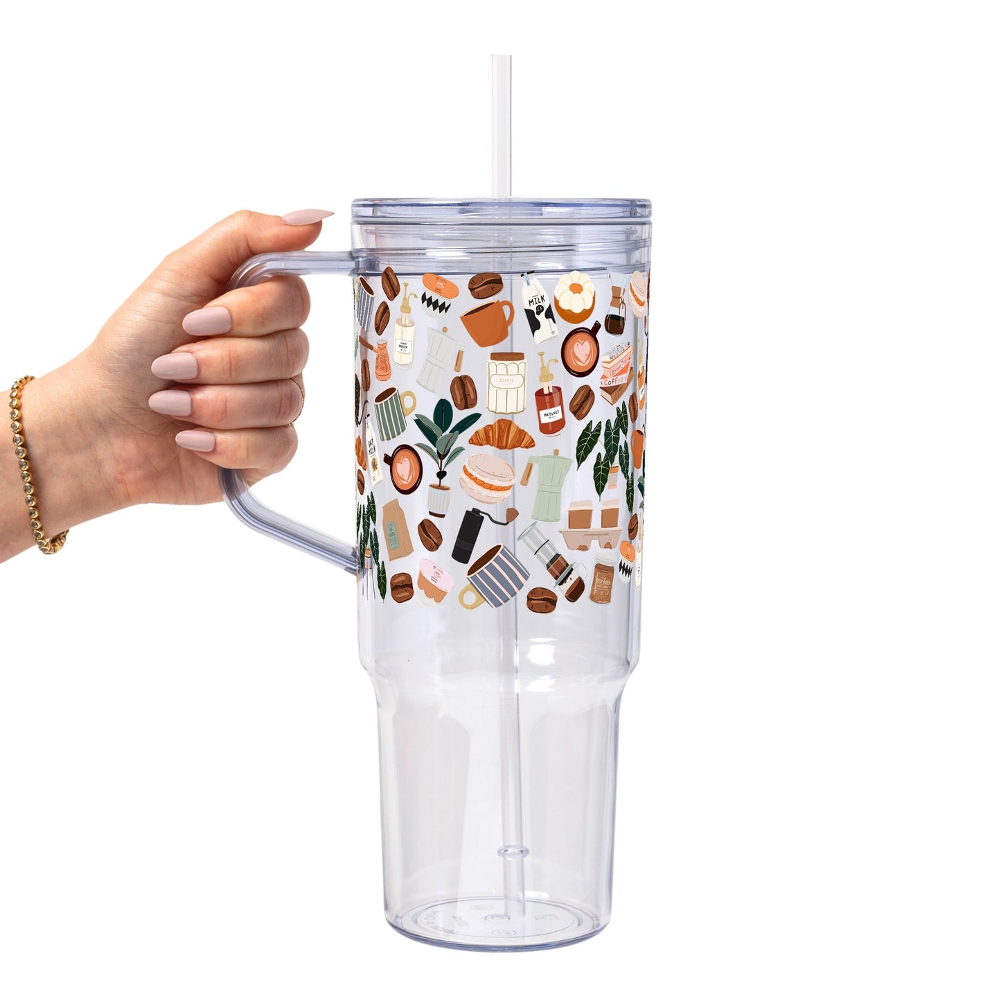 Cafe Cutie Glass Cup, Mug & Tumbler with Lid and Straw
