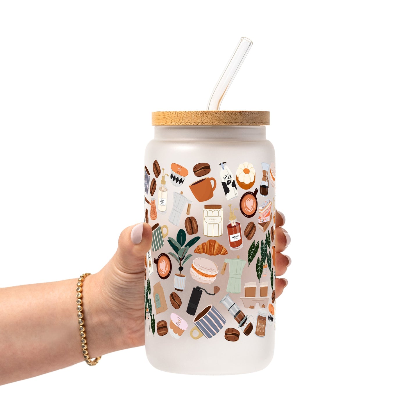 Cafe Cutie Glass Cup, Mug & Tumbler with Lid and Straw
