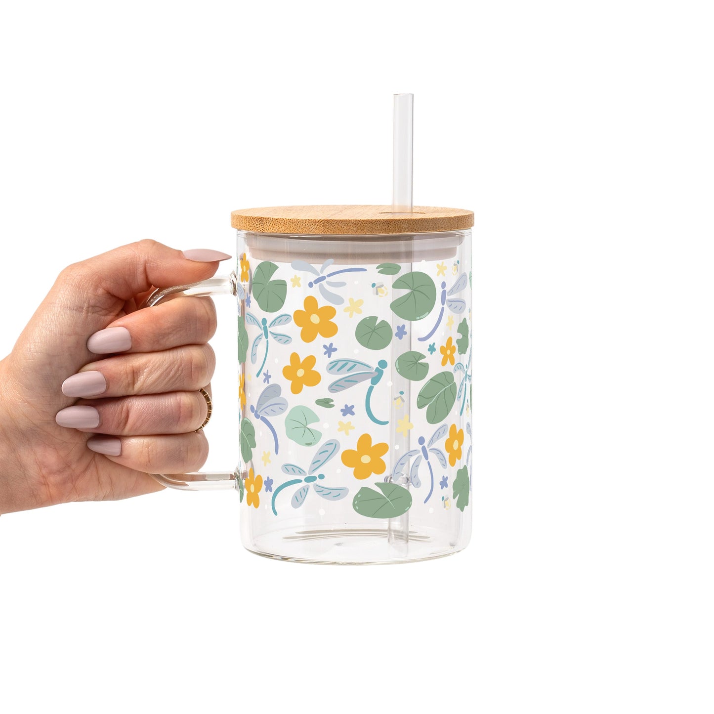 Spring Dragonflies Glass Cup, Mug & Tumbler with Lid and Straw