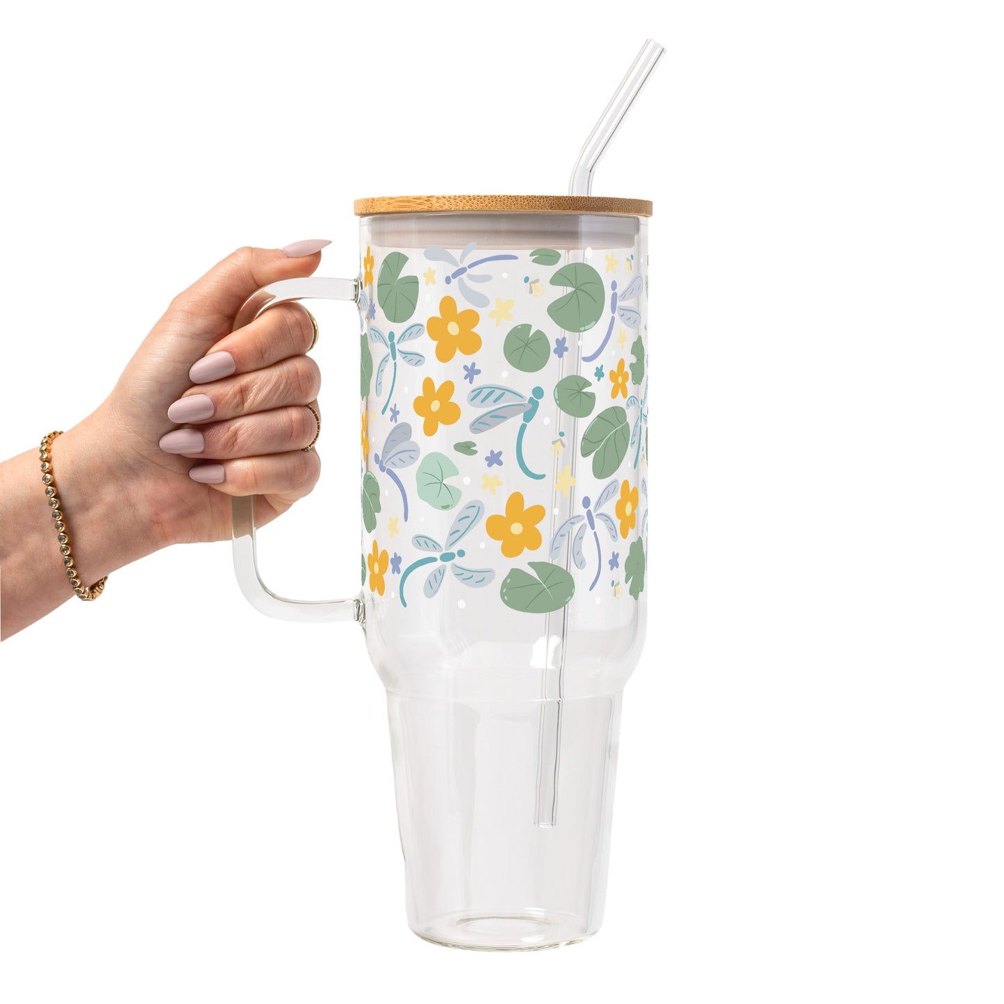 Spring Dragonflies Glass Cup, Mug & Tumbler with Lid and Straw