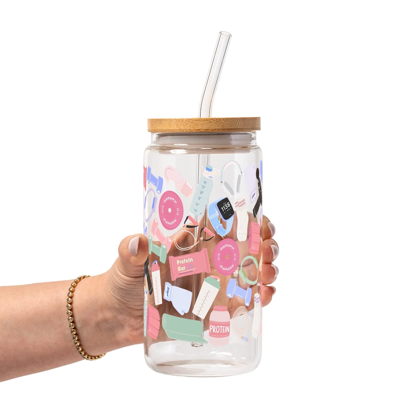 Gym Essentials Glass Cup, Mug & Tumbler with Lid and Straw