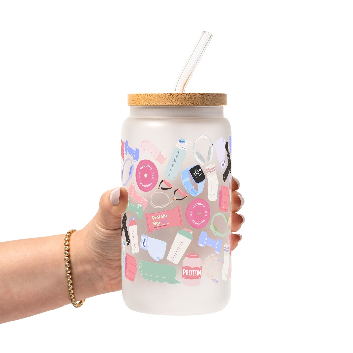 Gym Essentials Glass Cup, Mug & Tumbler with Lid and Straw