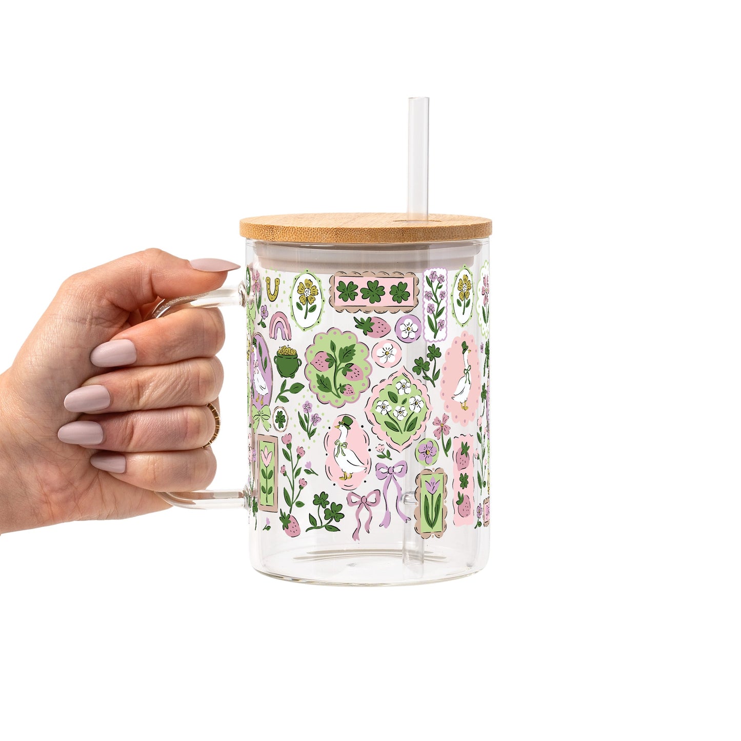 Lucky Geese Glass Cup, Mug & Tumbler with Lid and Straw