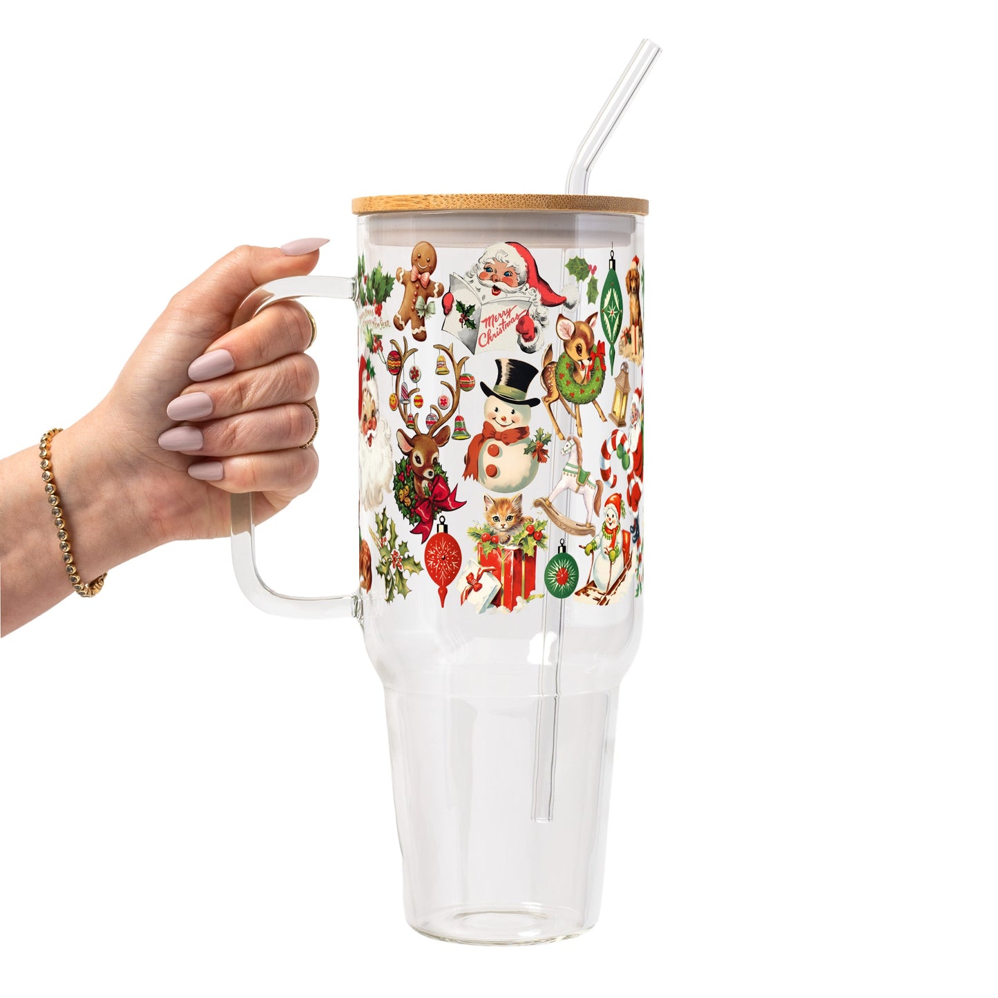 Nostalgic Christmas Glass Cup, Mug & Tumbler with Lid and Straw