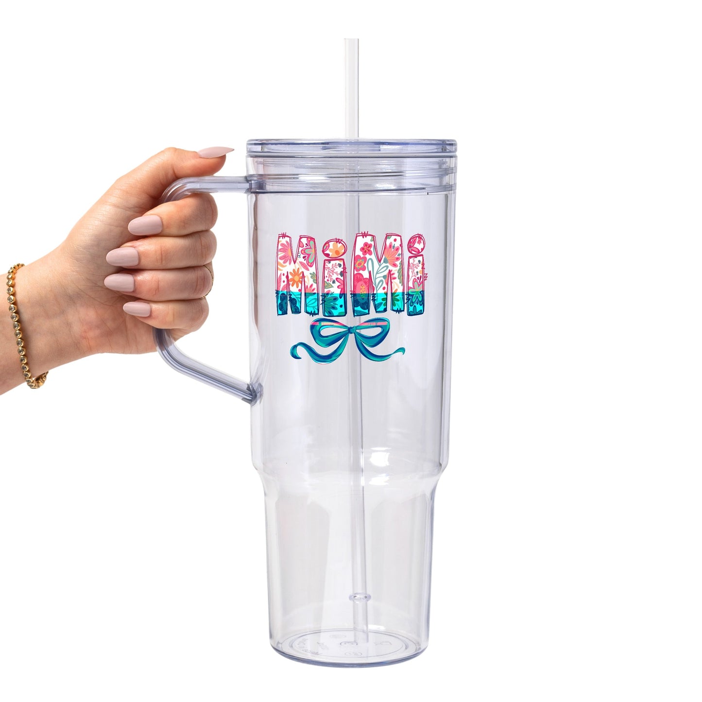 Pink Mimi, Gigi, Or Nana Glass Cup, Mug & Tumbler with Lid and Straw