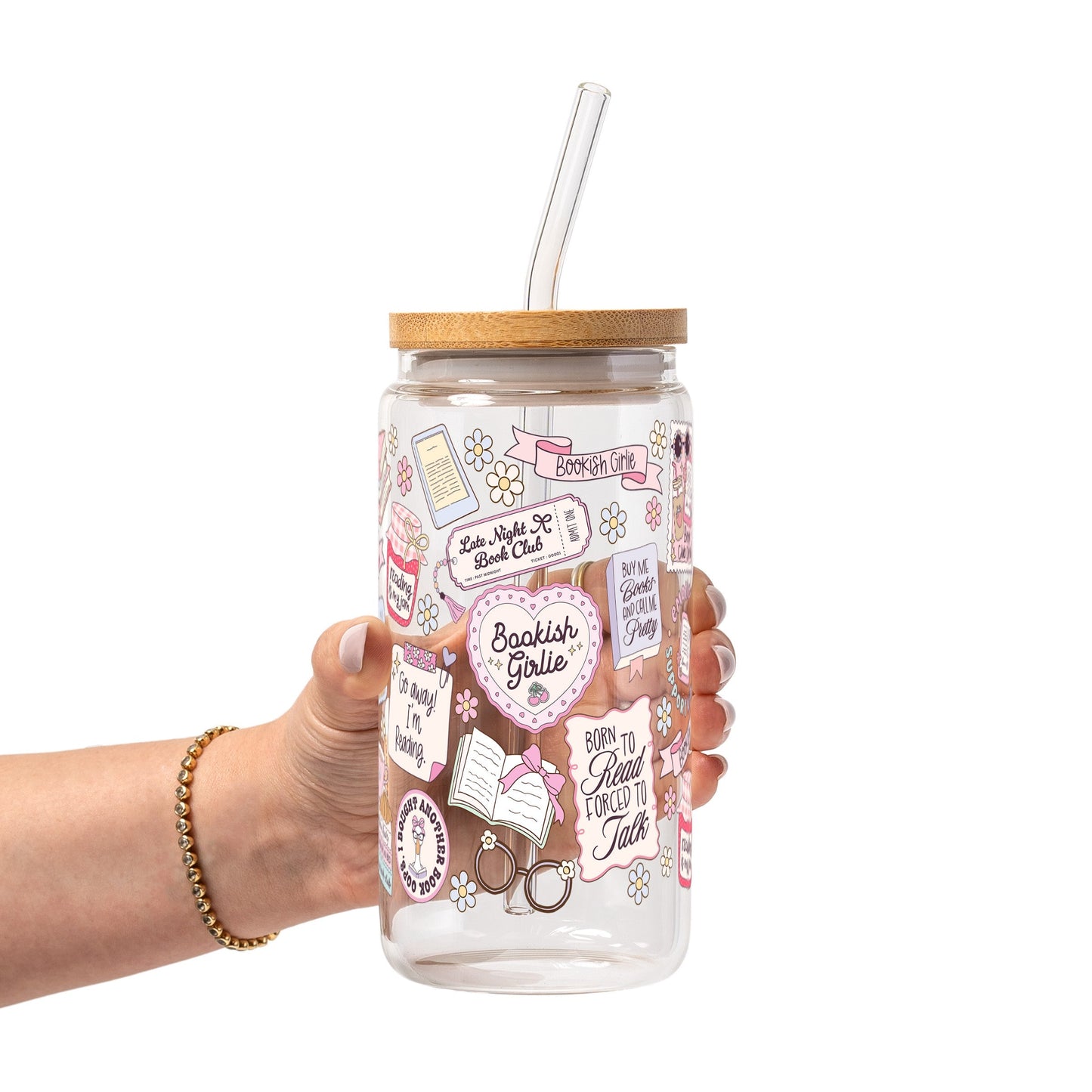 Bookish Girly Glass Cup, Mug & Tumbler with Lid and Straw