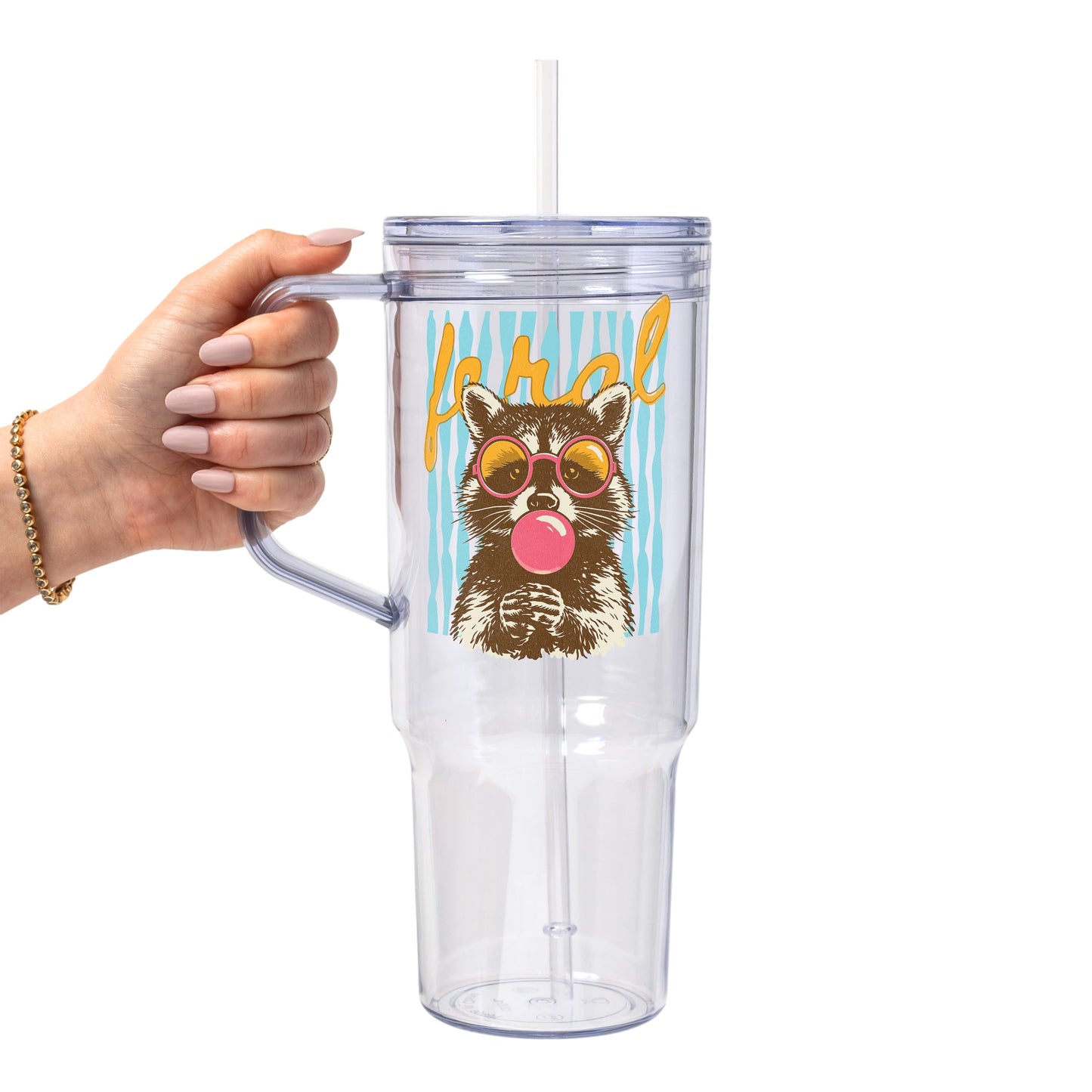 Retro Raccoon Glass Cup, Mug & Tumbler with Lid and Straw
