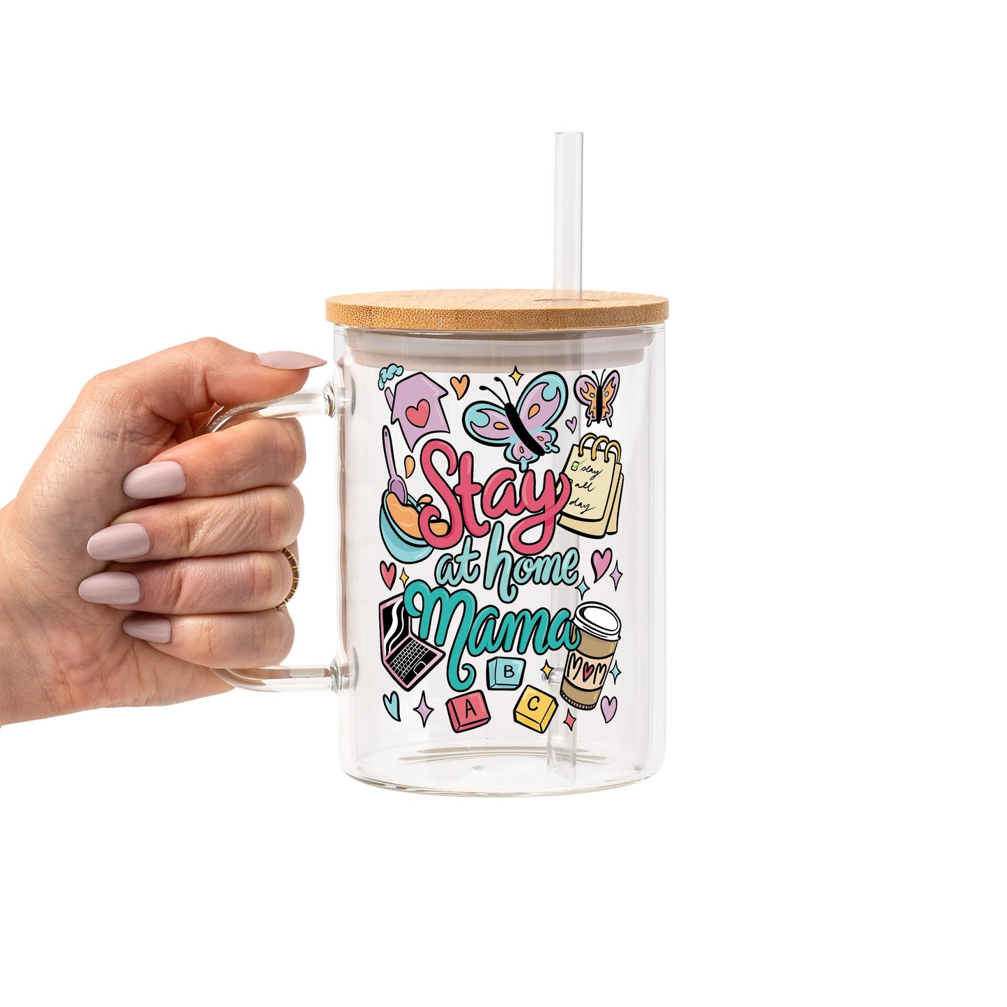 Mom Collection Glass Cup, Mug & Tumbler with Lid and Straw