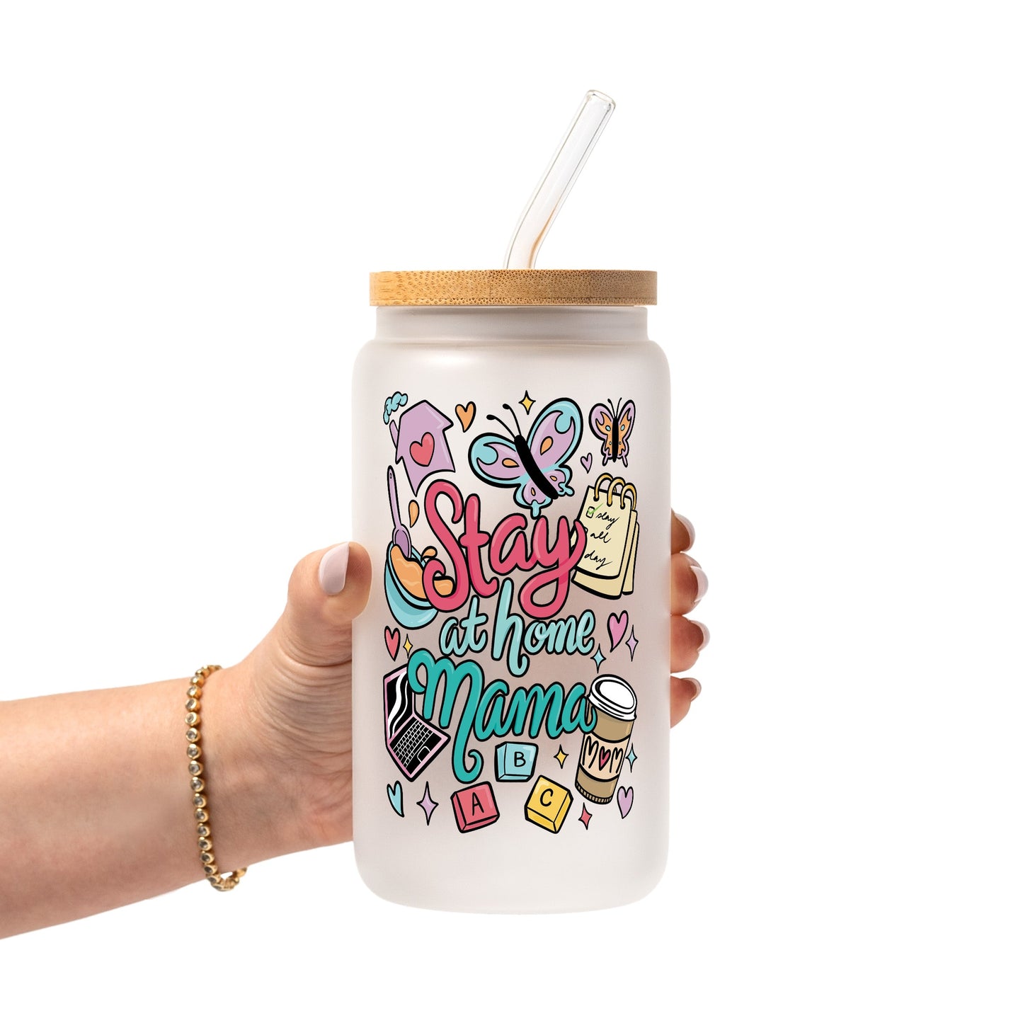 Mom Collection Glass Cup, Mug & Tumbler with Lid and Straw