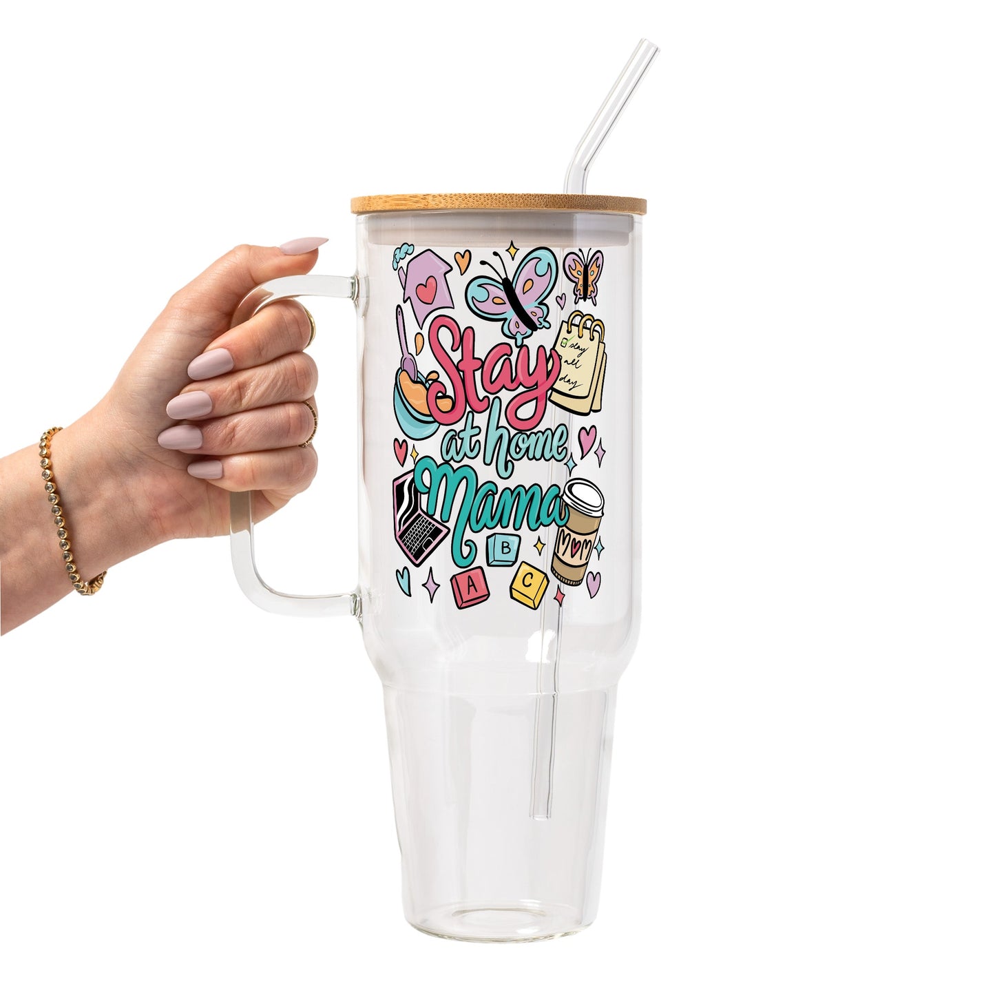 Mom Collection Glass Cup, Mug & Tumbler with Lid and Straw
