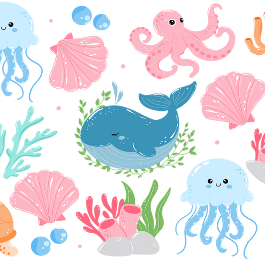 Cutie Sea Creatures Glass Cup, Mug & Tumbler with Lid and Straw