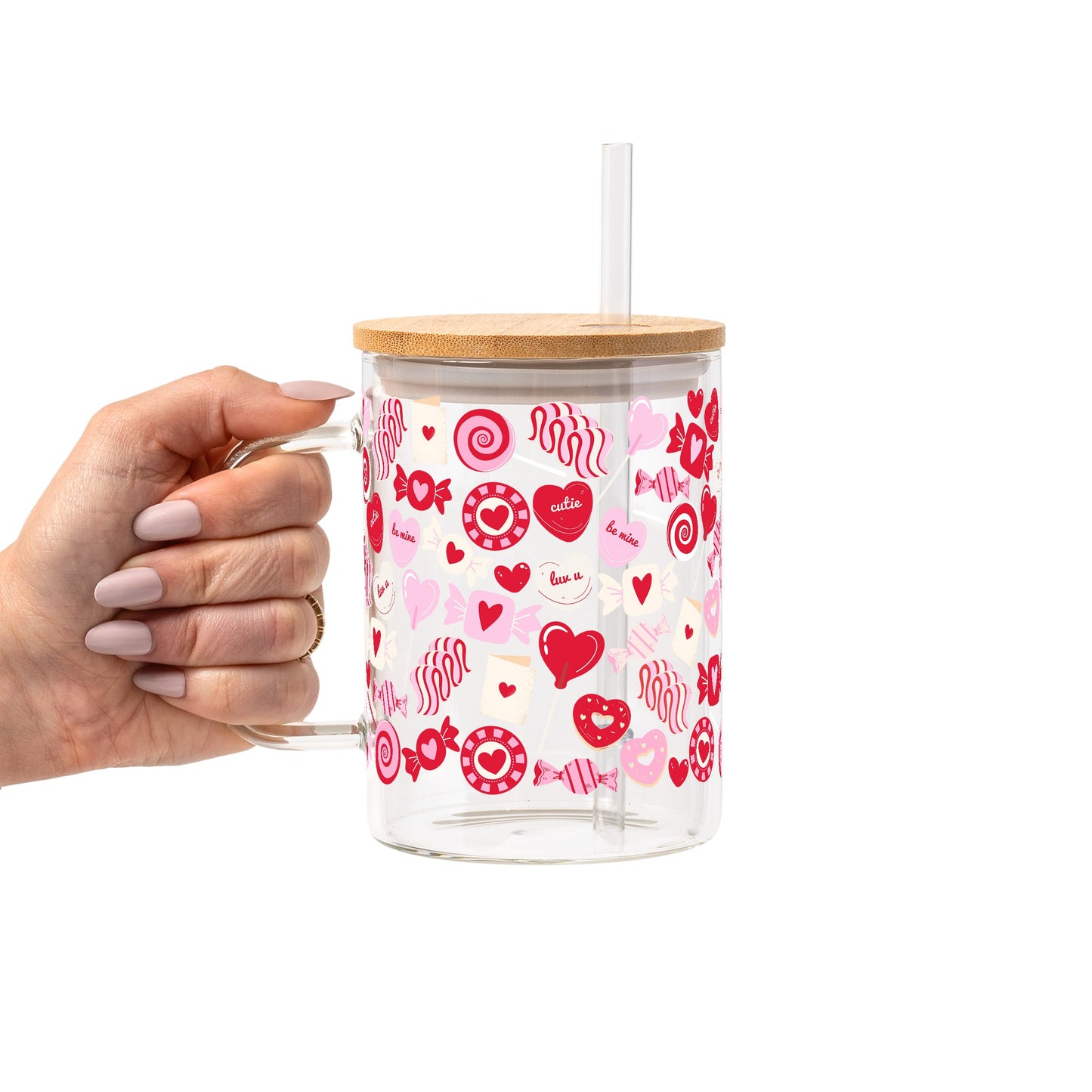 Valentine's Day Sweets Glass Cup, Mug & Tumbler with Lid and Straw