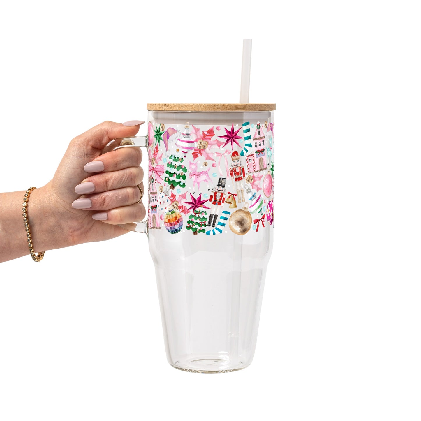 Whimsical Christmas Glass Cup, Mug & Tumbler with Lid and Straw