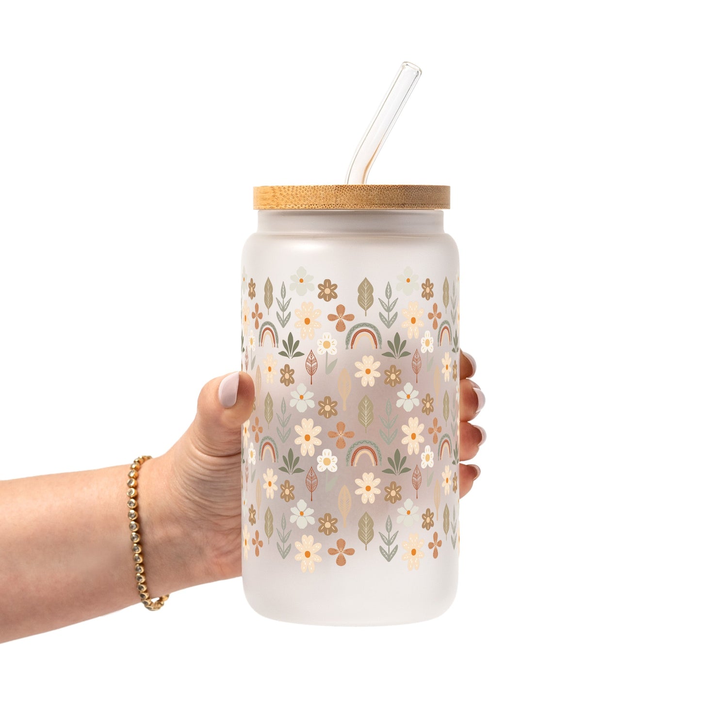 Neutral Wildflowers Glass Cup, Mug & Tumbler with Lid and Straw