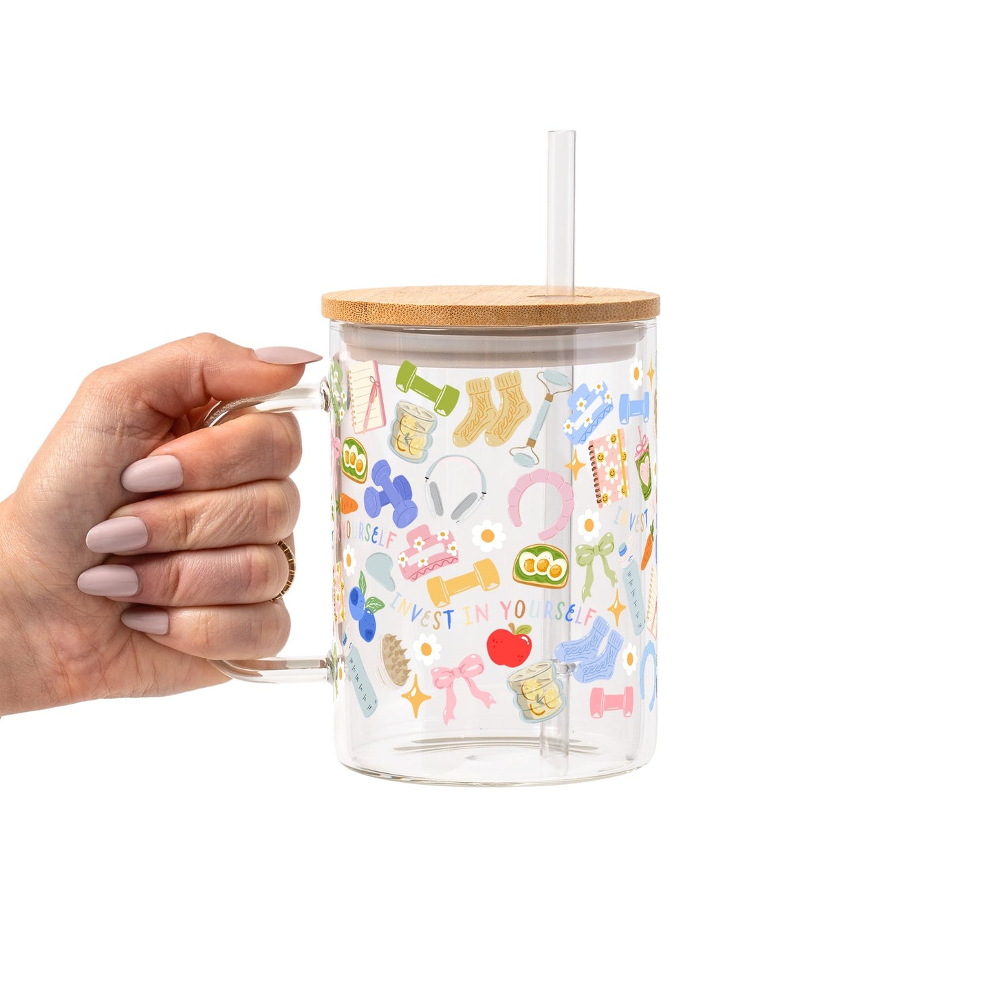 Soft Reset Glass Cup, Mug & Tumbler with Lid and Straw