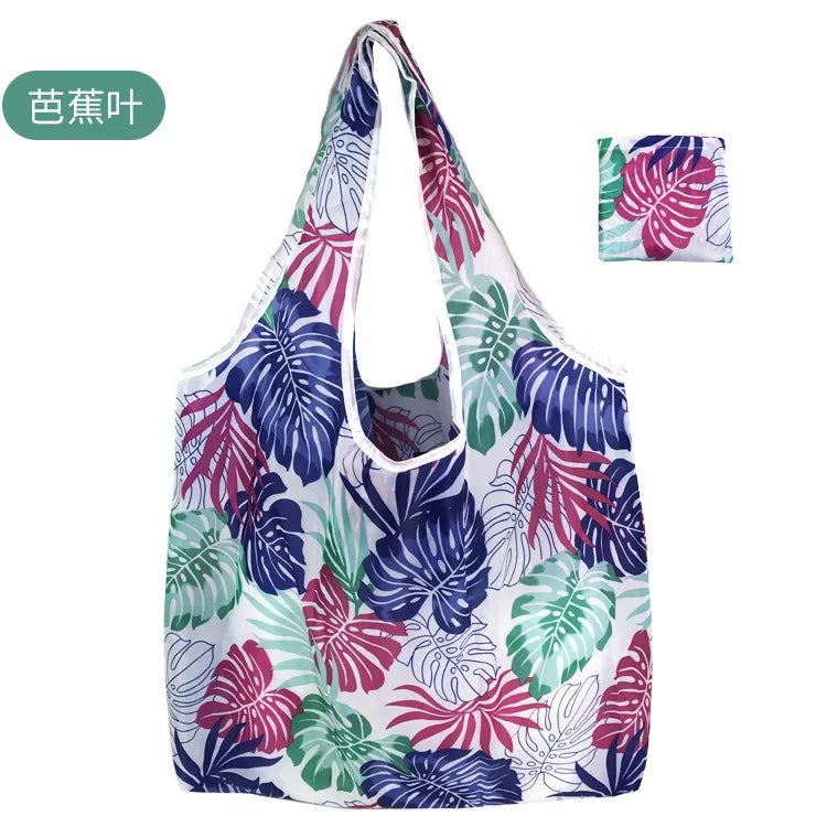 Large Foldable Reusable Shopping Tote Bag, Eco Grocery & Beach Shoulder Bag, Packable Polyester