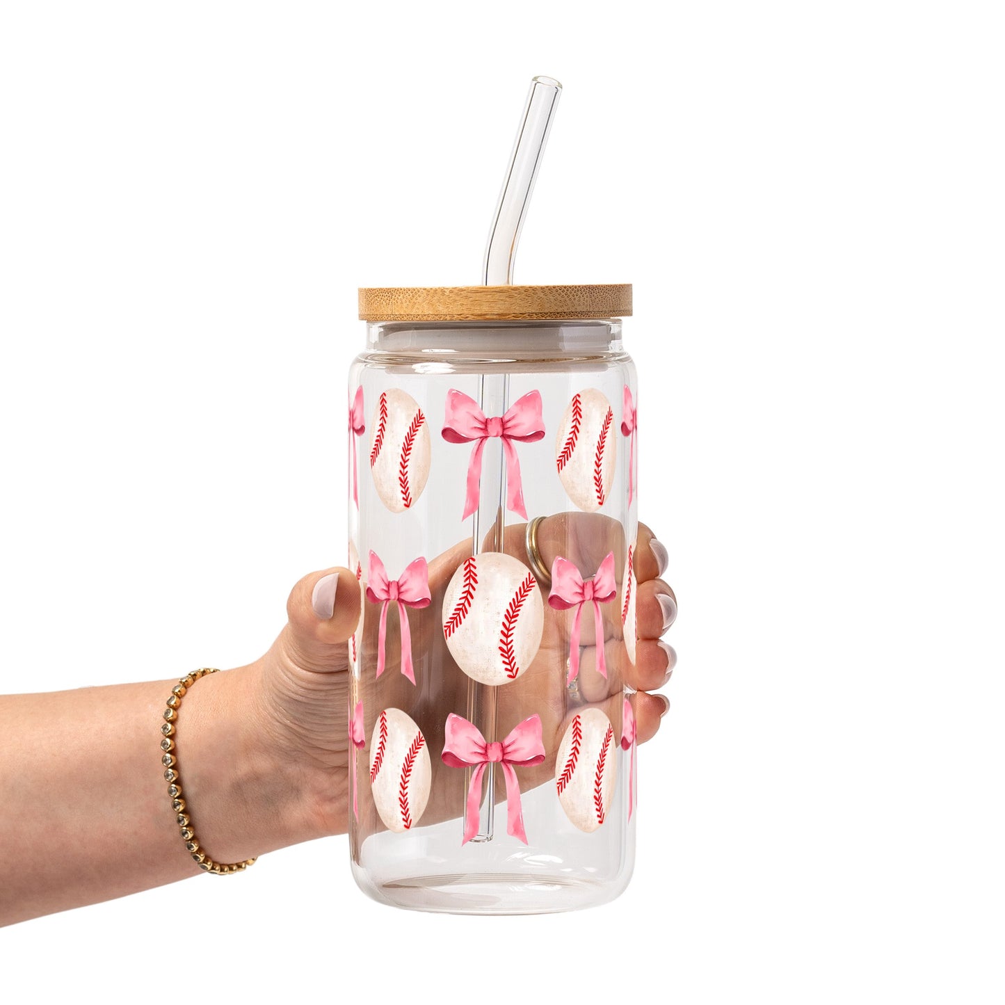 Coquette Baseball Glass Cup, Mug & Tumbler with Lid and Straw