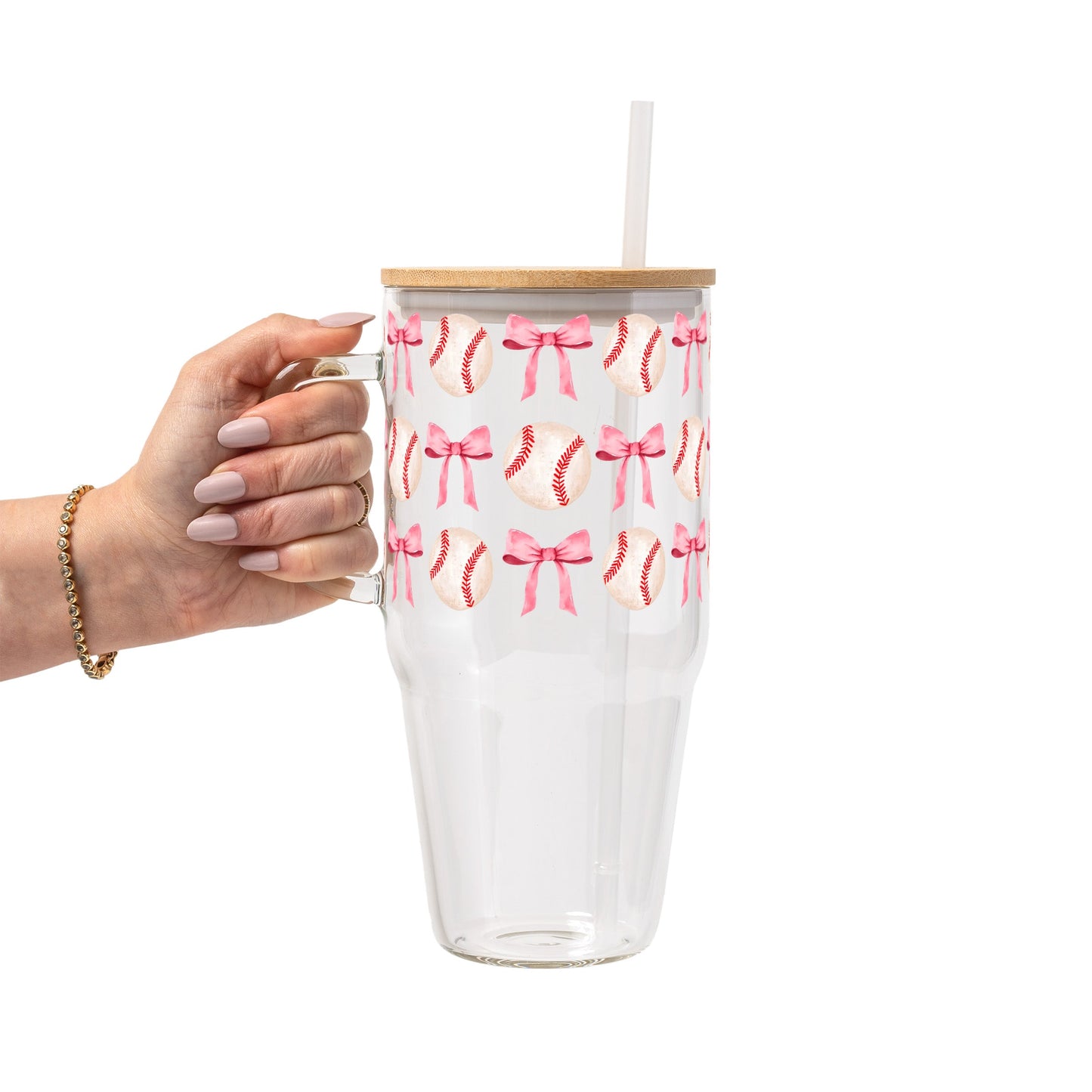Coquette Baseball Glass Cup, Mug & Tumbler with Lid and Straw