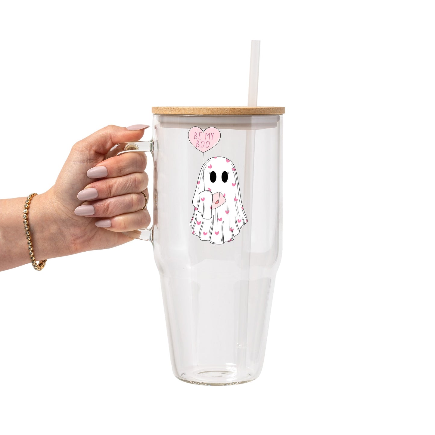 Be My Boo Ghostie Glass Cup, Mug & Tumbler with Lid and Straw
