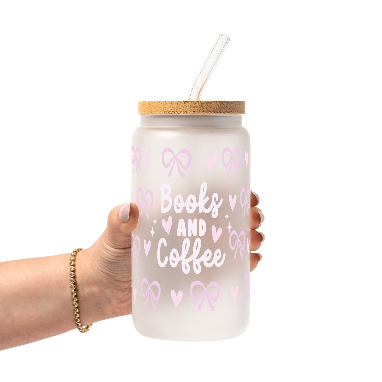 Coquette Books + Coffee Glass Cup, Mug & Tumbler with Lid and Straw