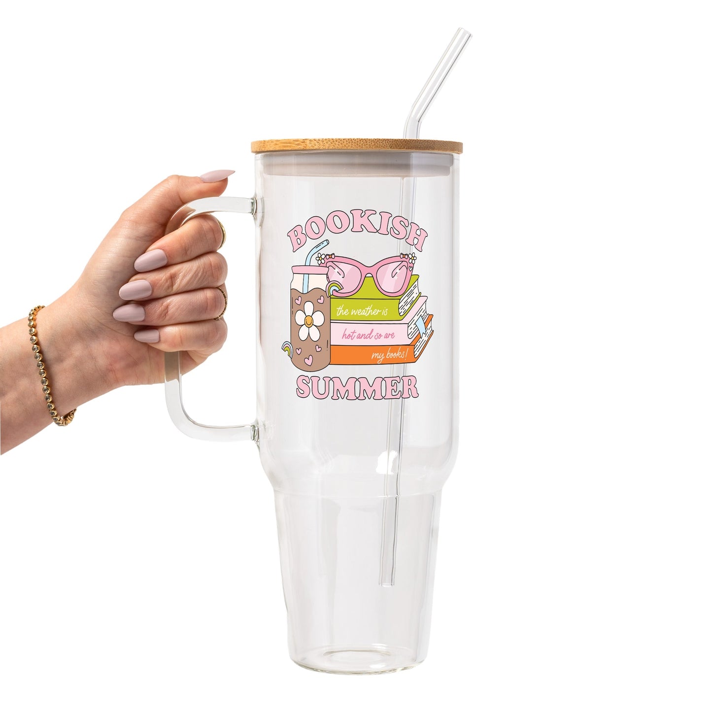 Bookish Summer Glass Cup, Mug & Tumbler with Lid and Straw