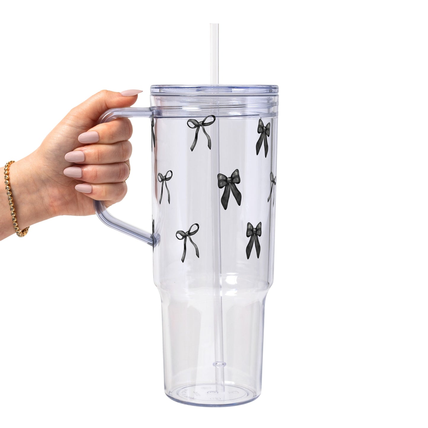 Black Coquette Bows Glass Cup, Mug & Tumbler with Lid and Straw