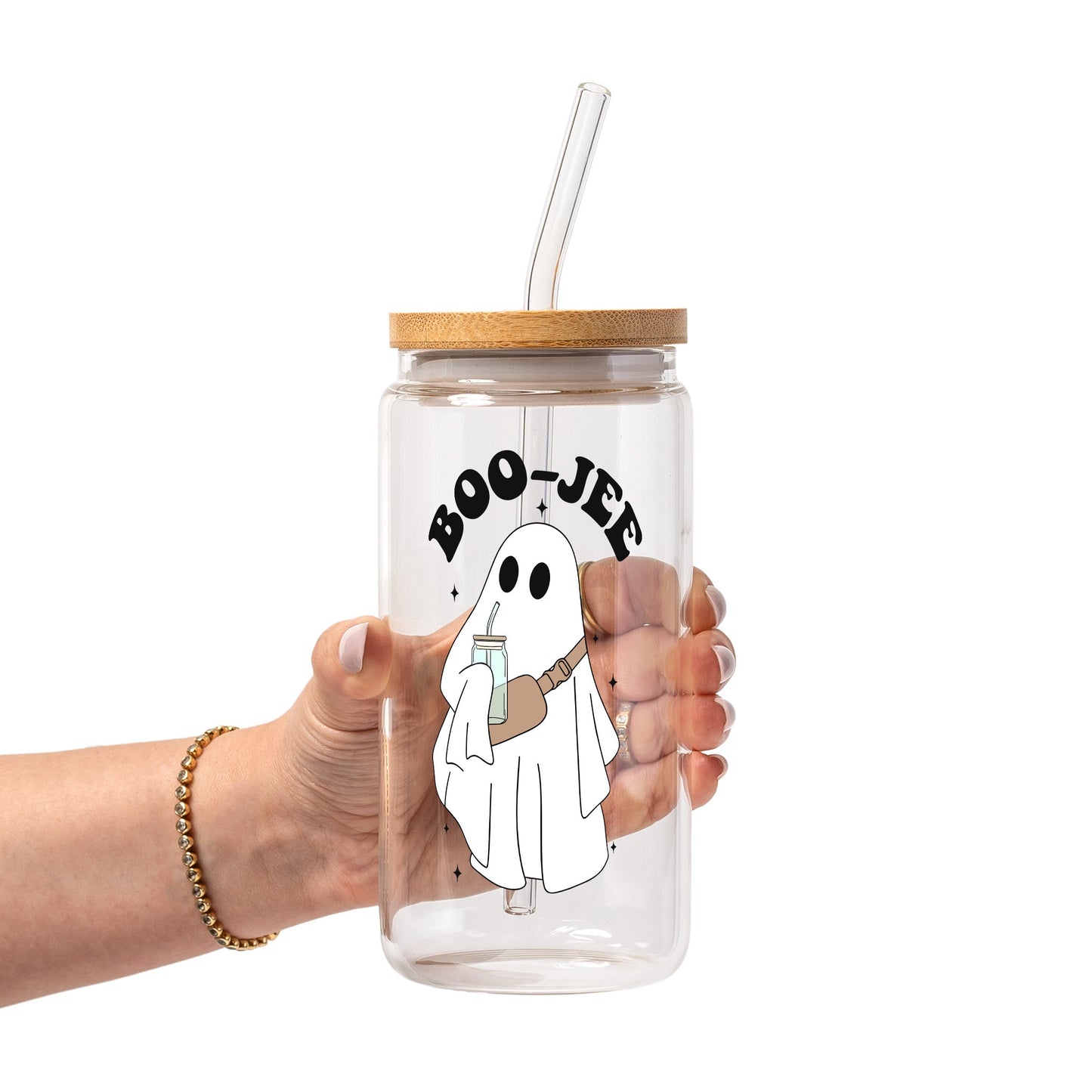 Boo Jee Halloween Glass Cup, Mug & Tumbler with Lid and Straw