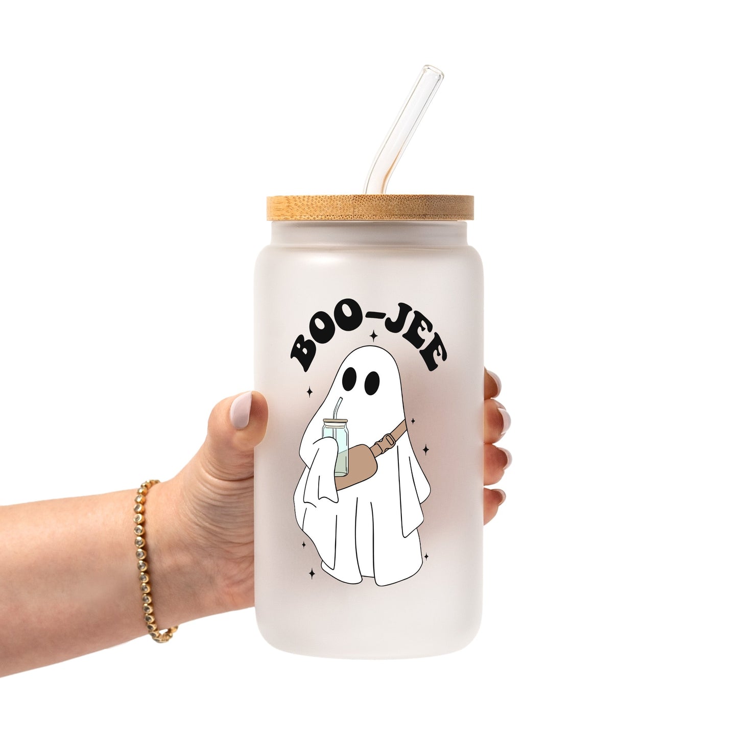 Boo Jee Halloween Glass Cup, Mug & Tumbler with Lid and Straw