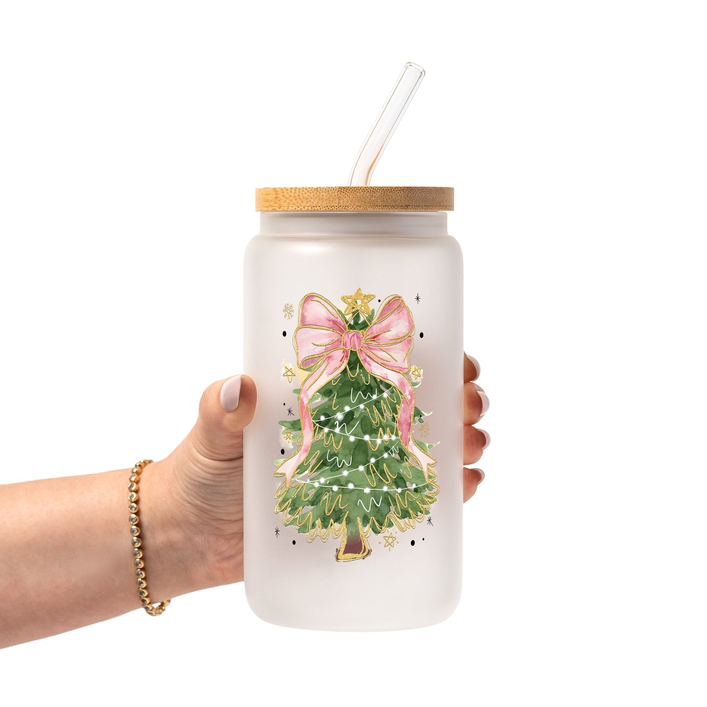 Cozy Christmas Trees Glass Cup, Mug & Tumbler with Lid and Straw
