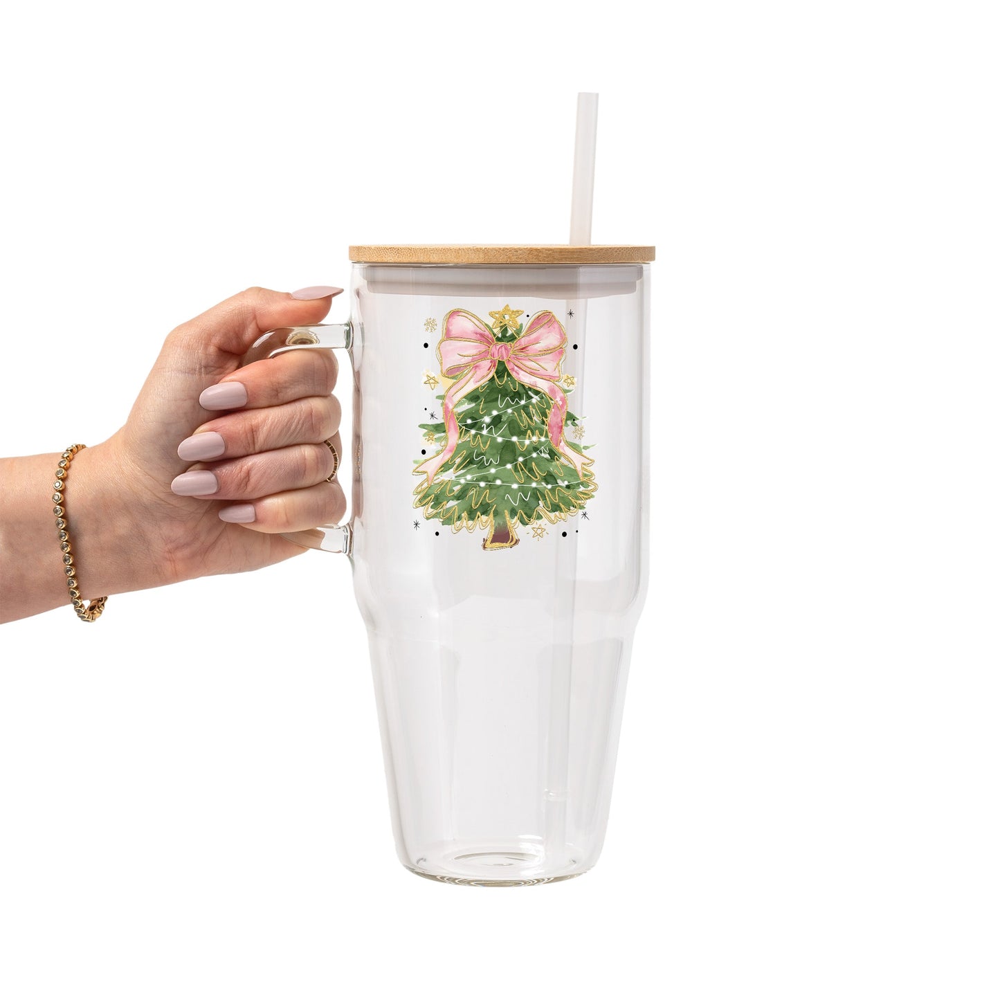 Cozy Christmas Trees Glass Cup, Mug & Tumbler with Lid and Straw
