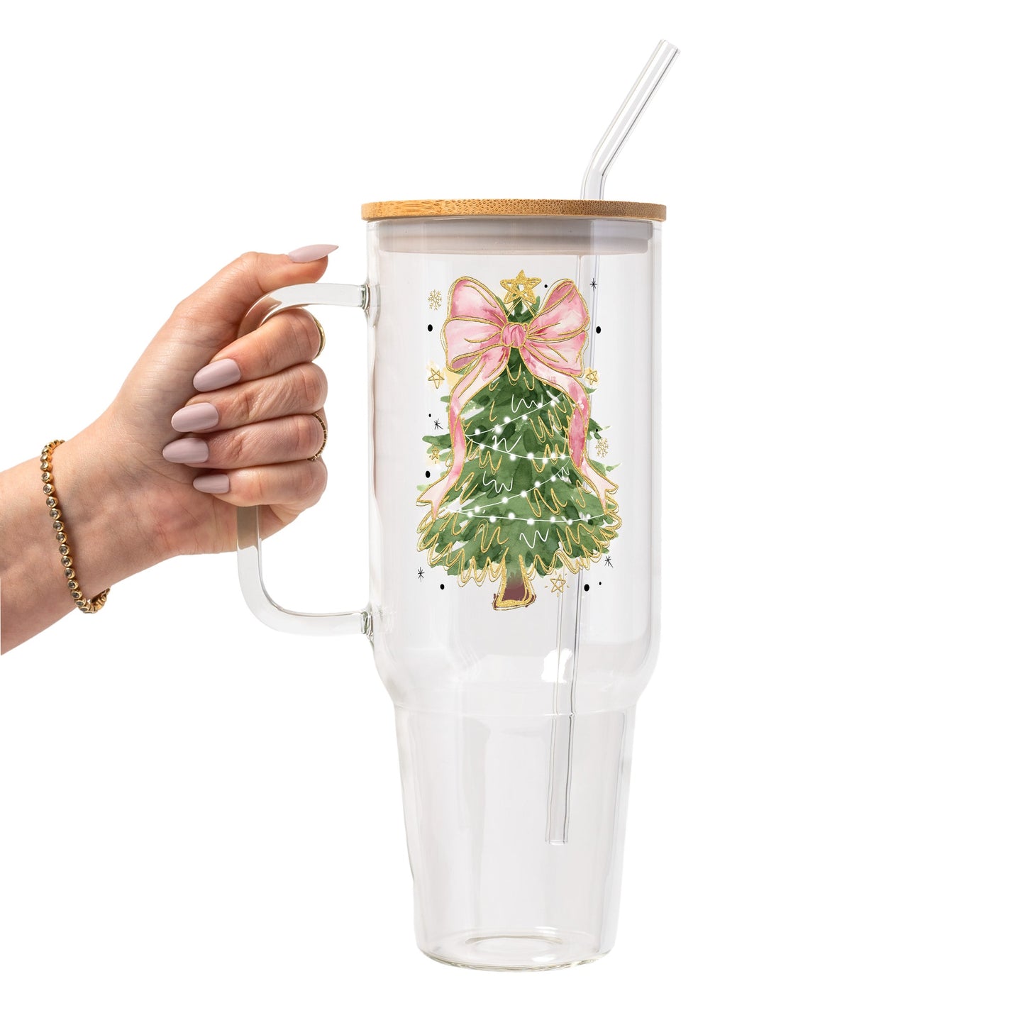 Cozy Christmas Trees Glass Cup, Mug & Tumbler with Lid and Straw