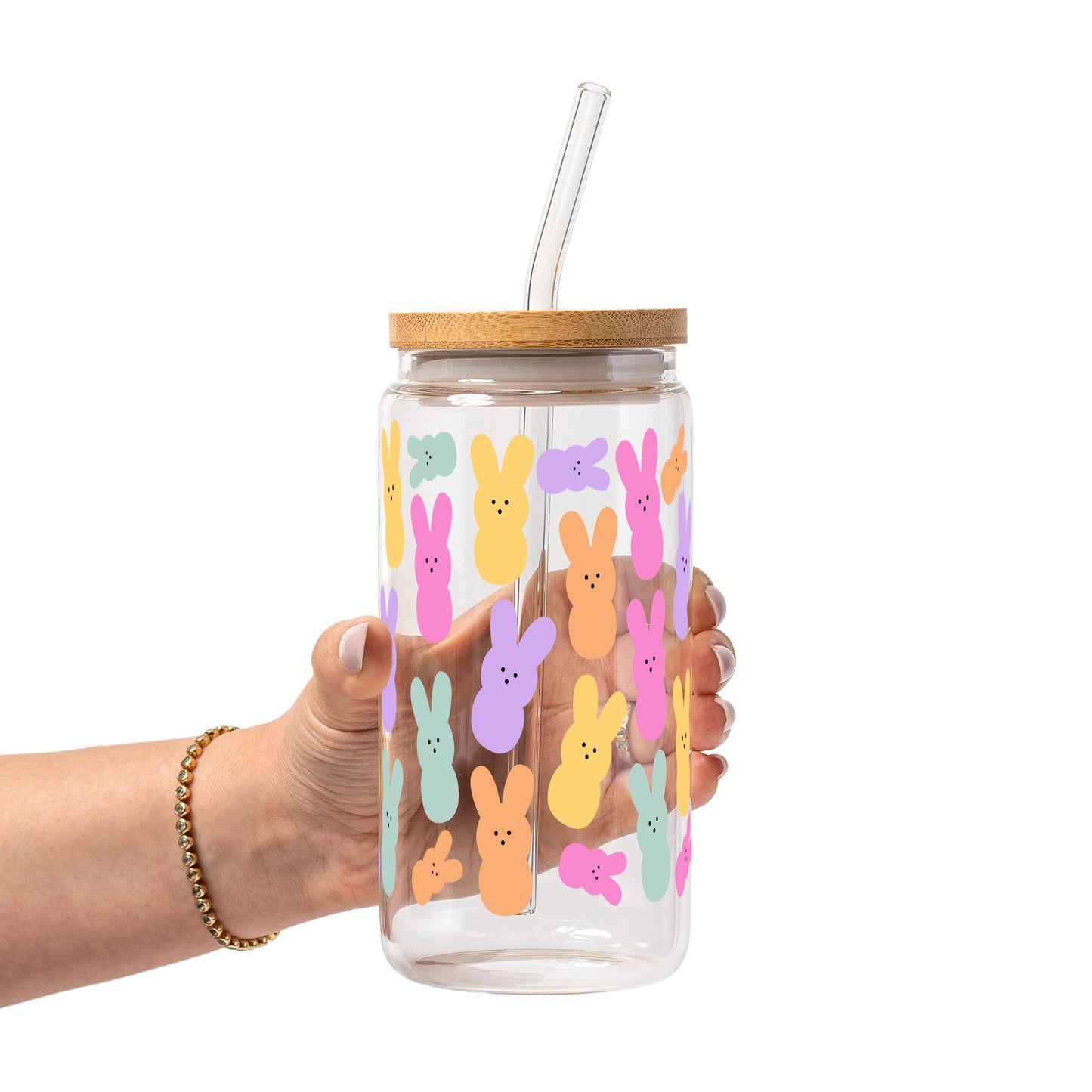Easter Bunny Peeps Glass Cup, Mug & Tumbler with Lid and Straw