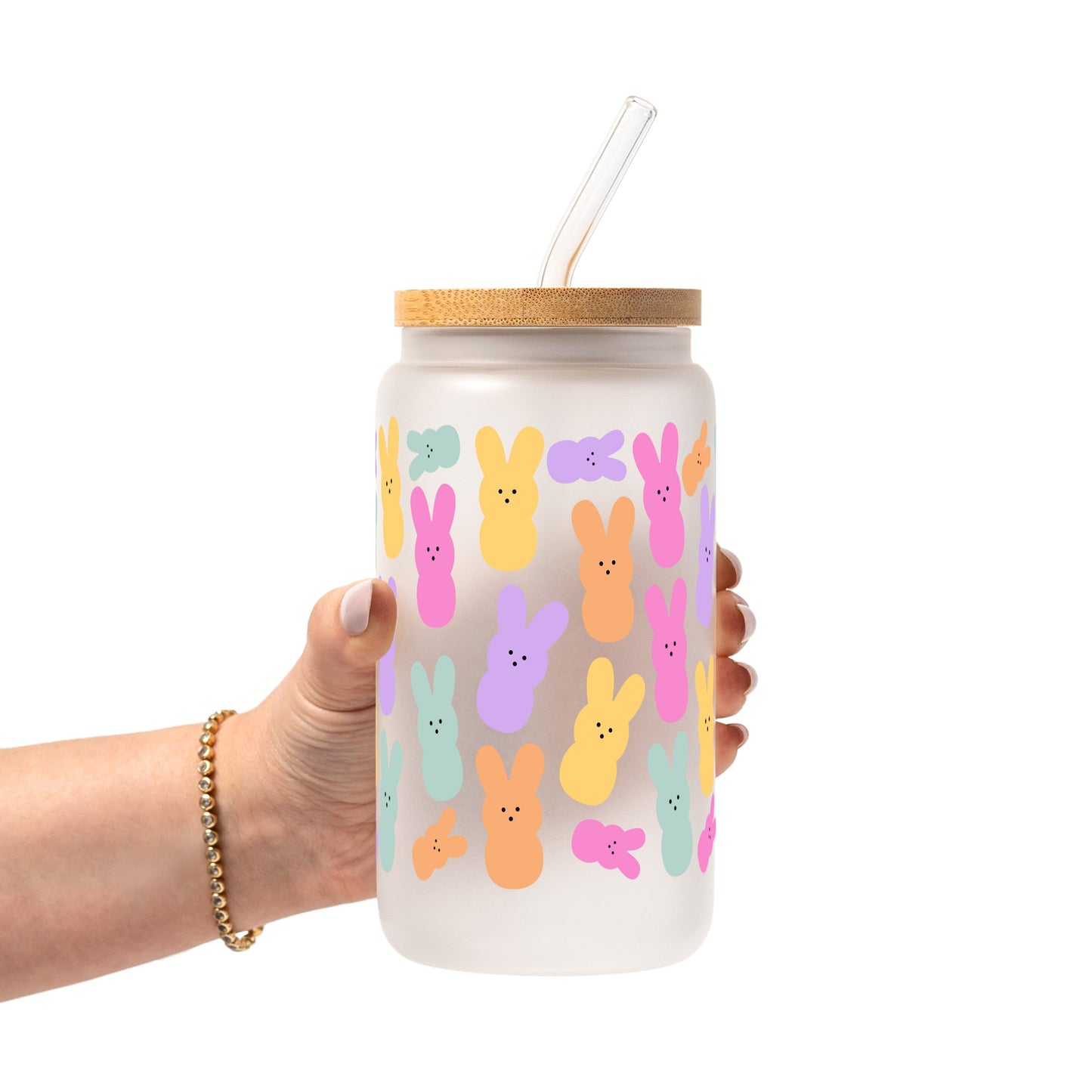 Easter Bunny Peeps Glass Cup, Mug & Tumbler with Lid and Straw