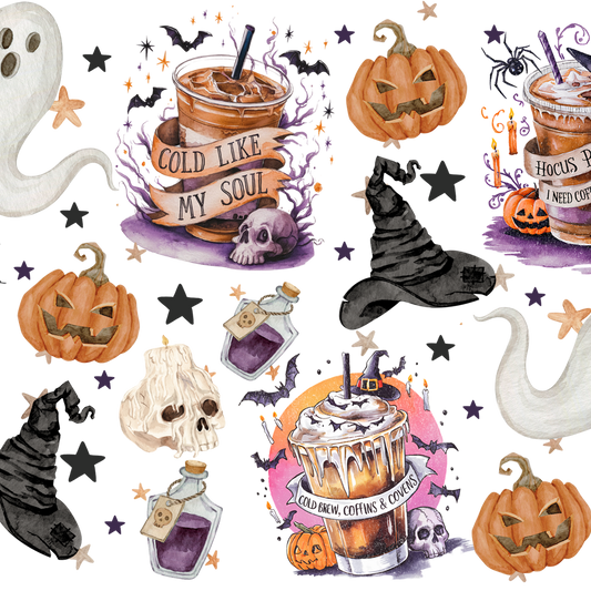 Halloween Fall Coffees Glass Cup, Mug & Tumbler with Lid and Straw
