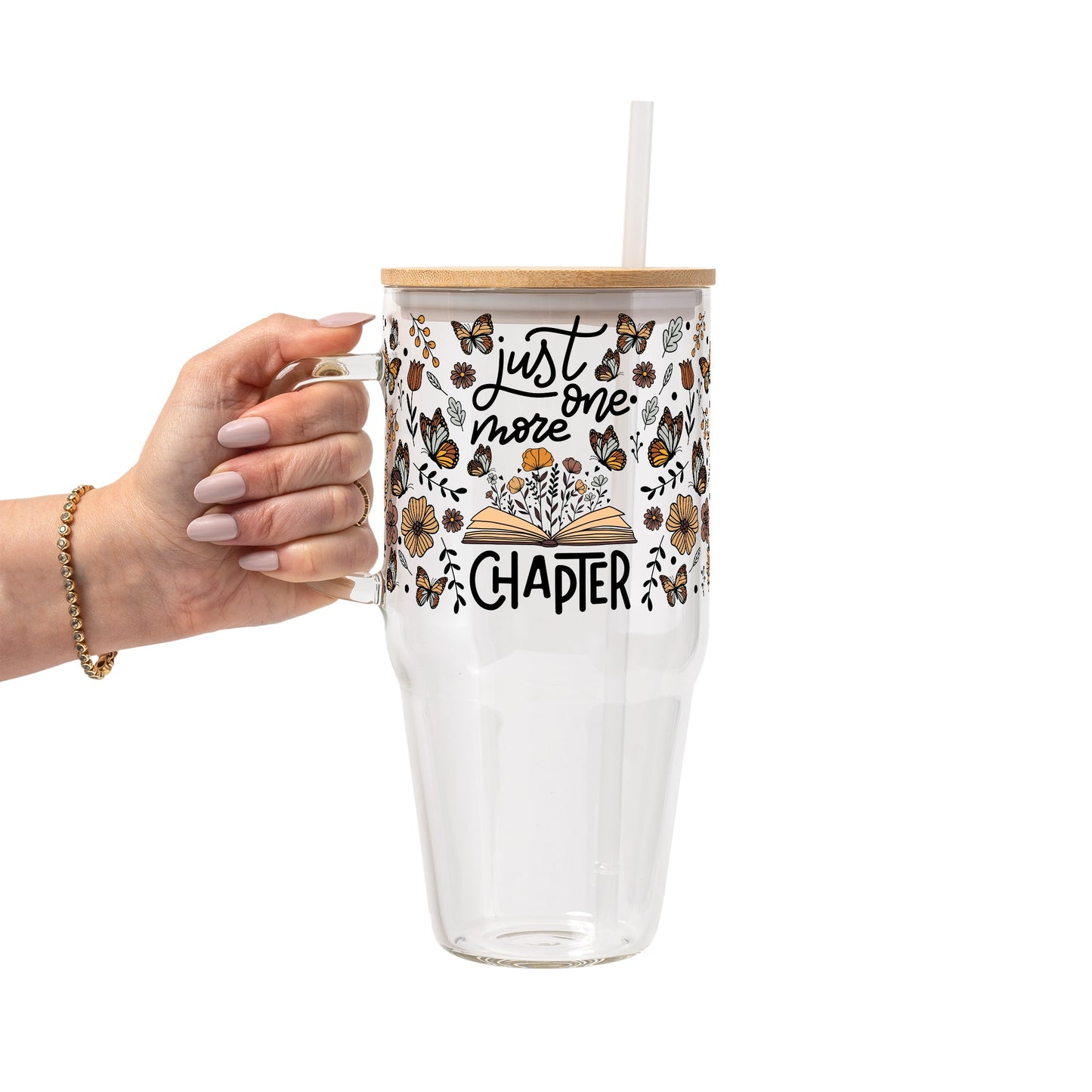 Just One More Chapter Glass Cup, Mug & Tumbler with Lid and Straw