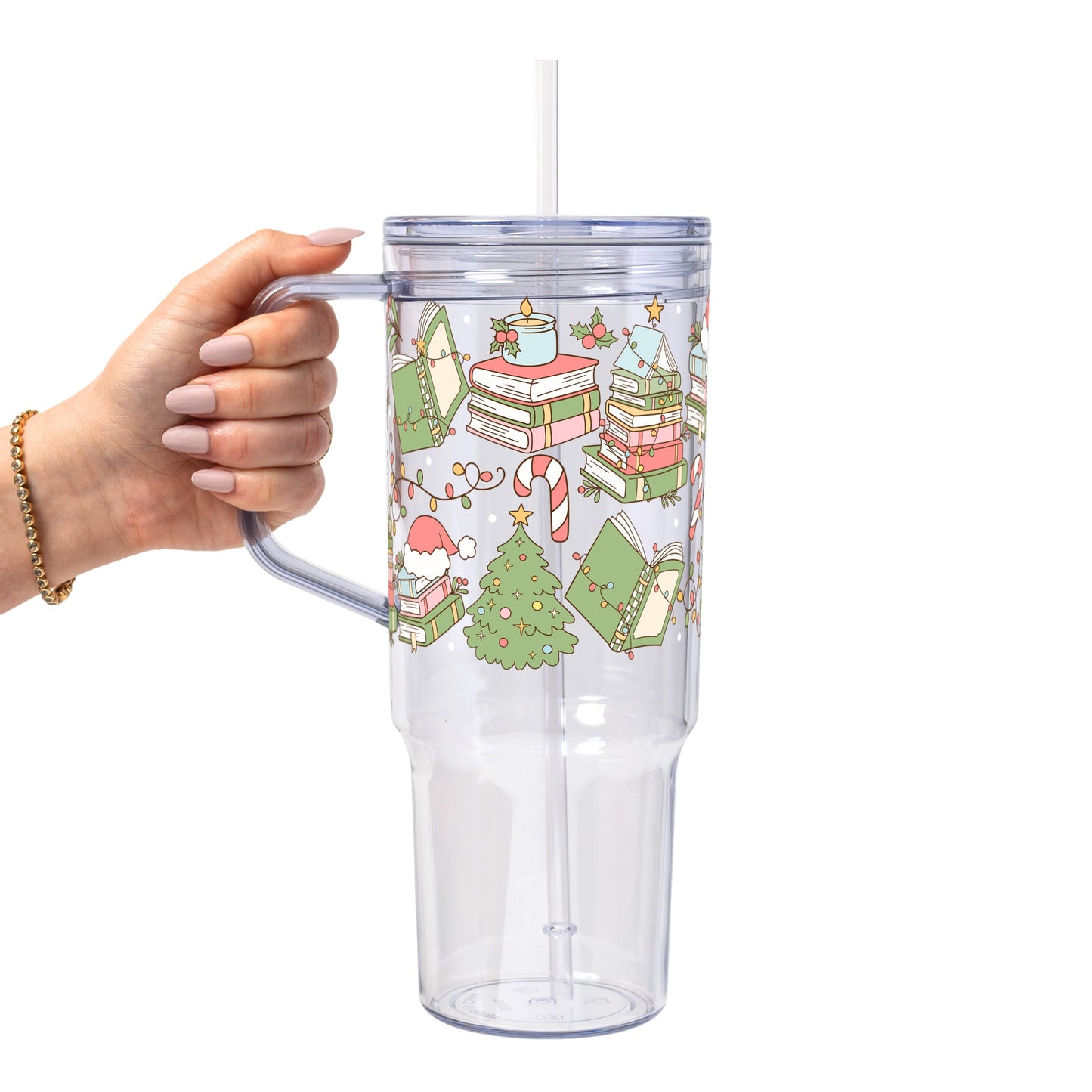Bookish Christmas Glass Cup, Mug & Tumbler with Lid and Straw