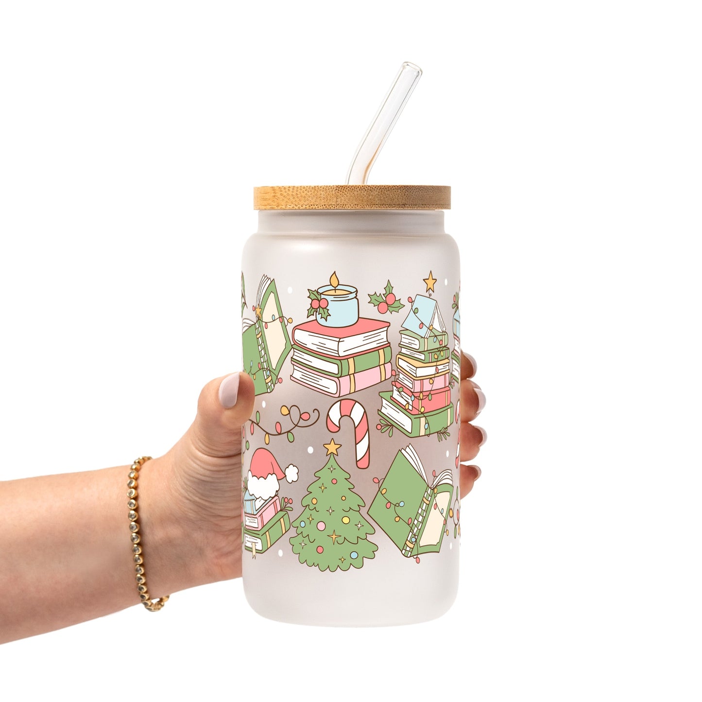 Bookish Christmas Glass Cup, Mug & Tumbler with Lid and Straw