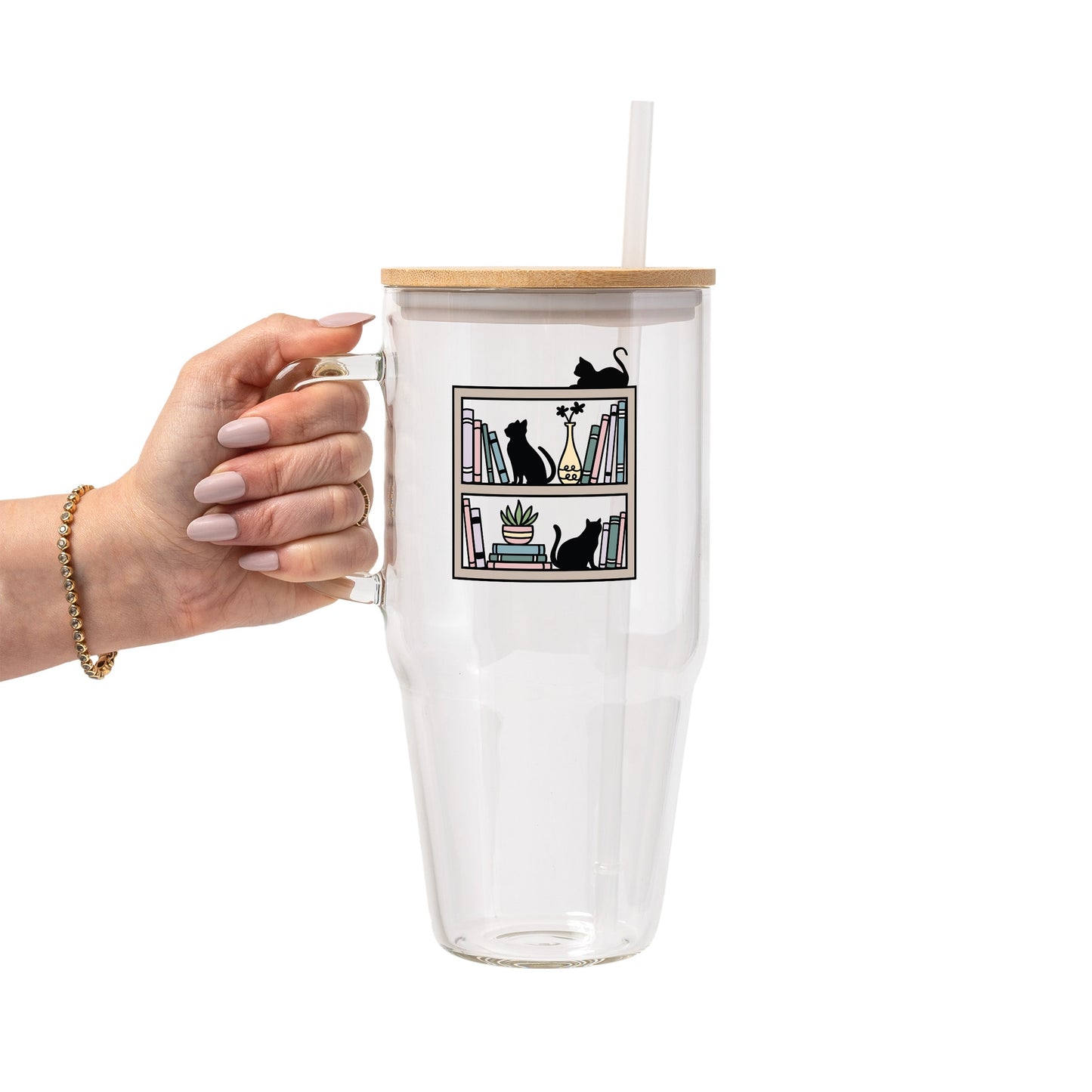 Shelf Cats Glass Cup, Mug & Tumbler with Lid and Straw