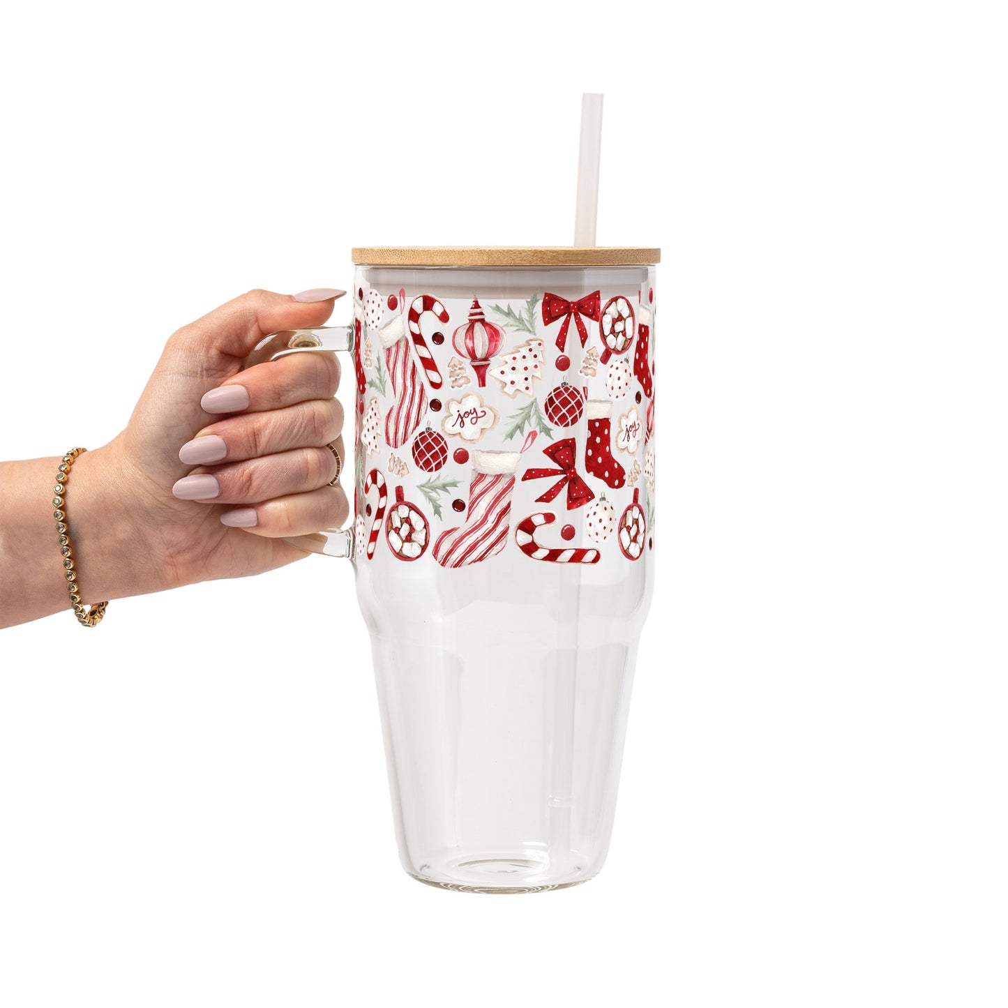 Cozy Christmas Glass Cup, Mug & Tumbler with Lid and Straw