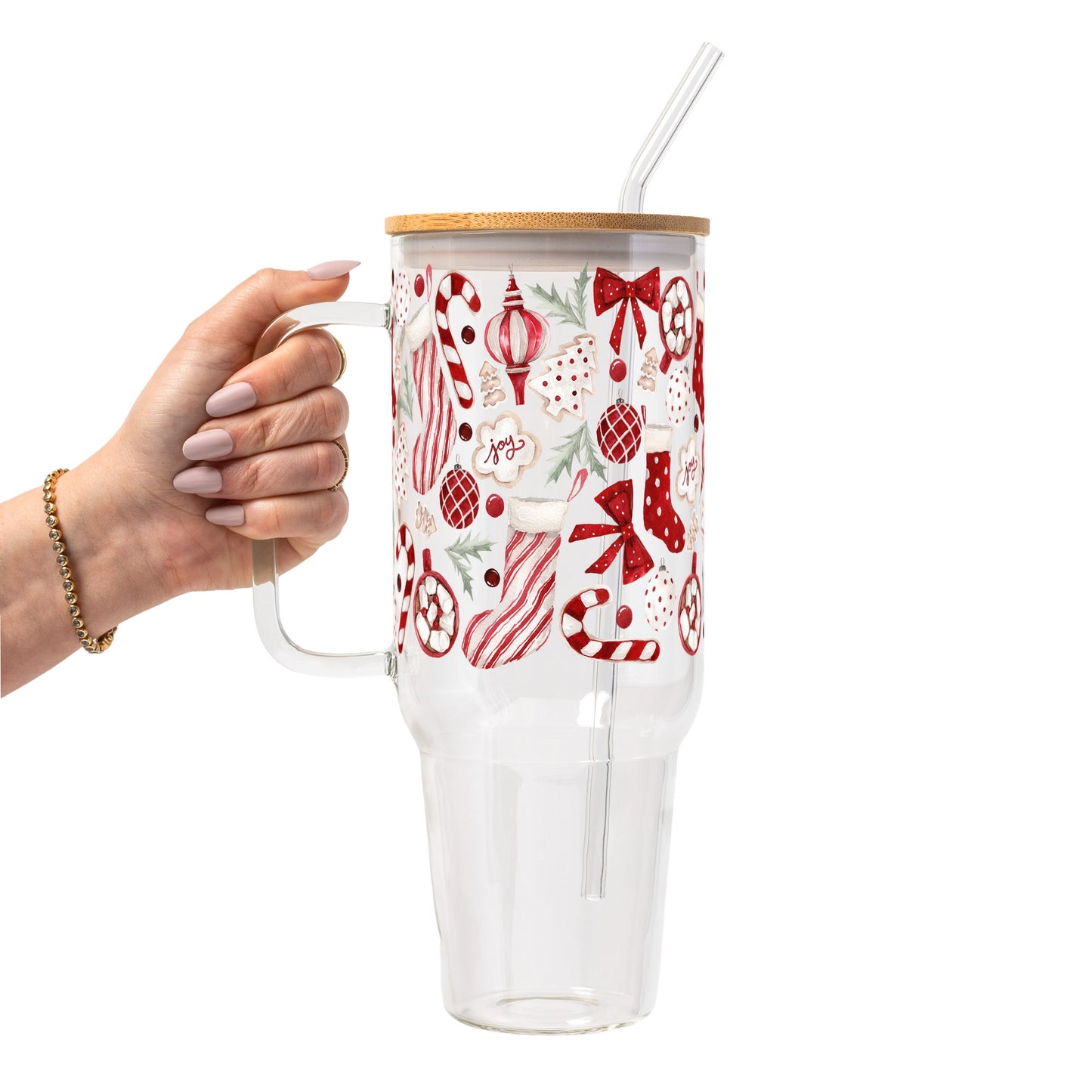 Cozy Christmas Glass Cup, Mug & Tumbler with Lid and Straw