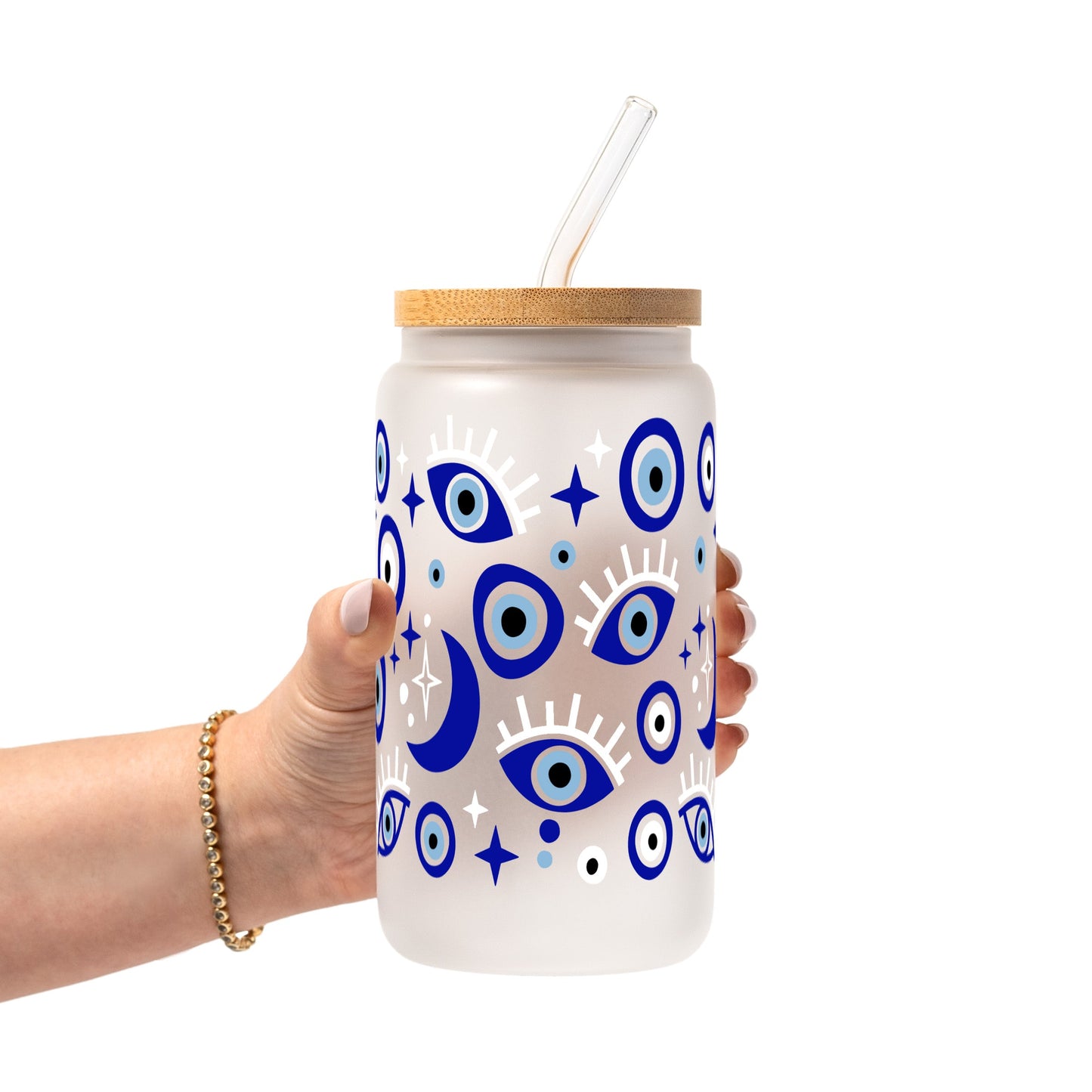 Evil Eye Glass Cup, Mug & Tumbler with Lid and Straw